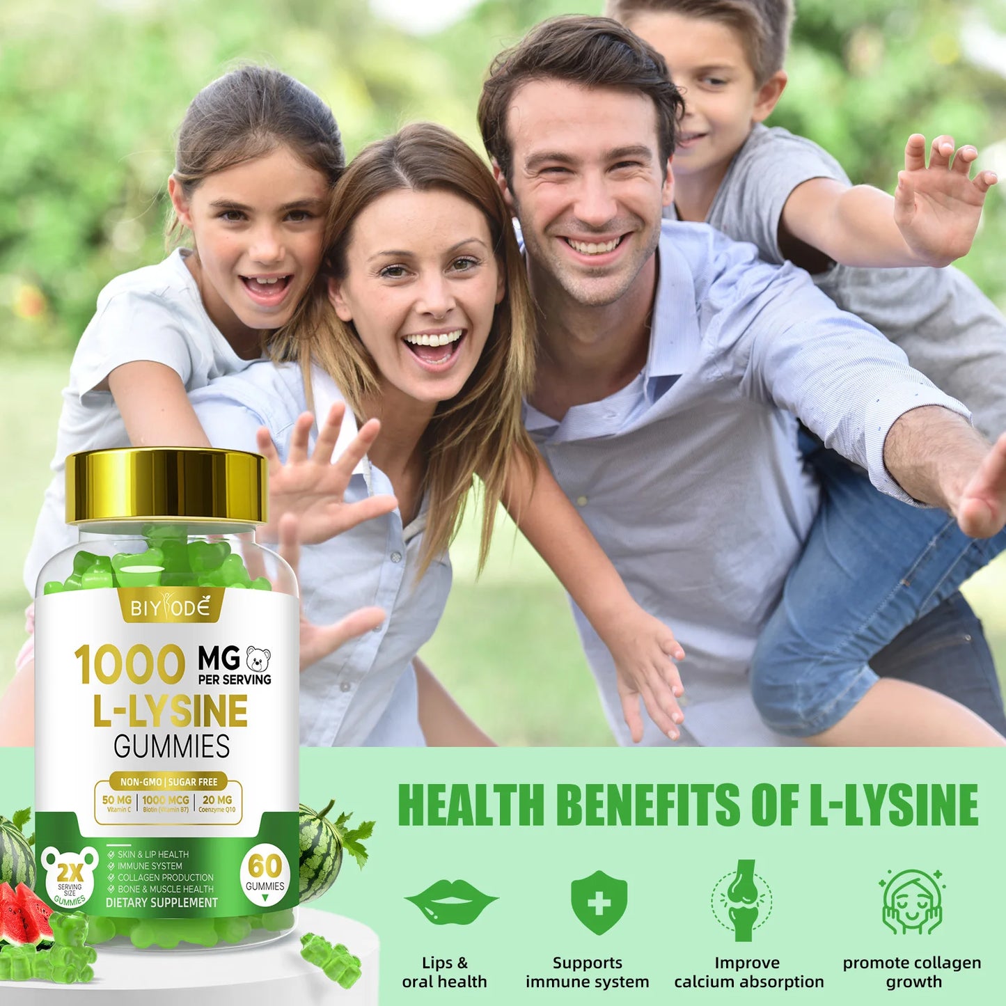 Custom Private Label L-Lysine Gummies Sugar Free Watermelon Flavor Daily Nutrition Supplement