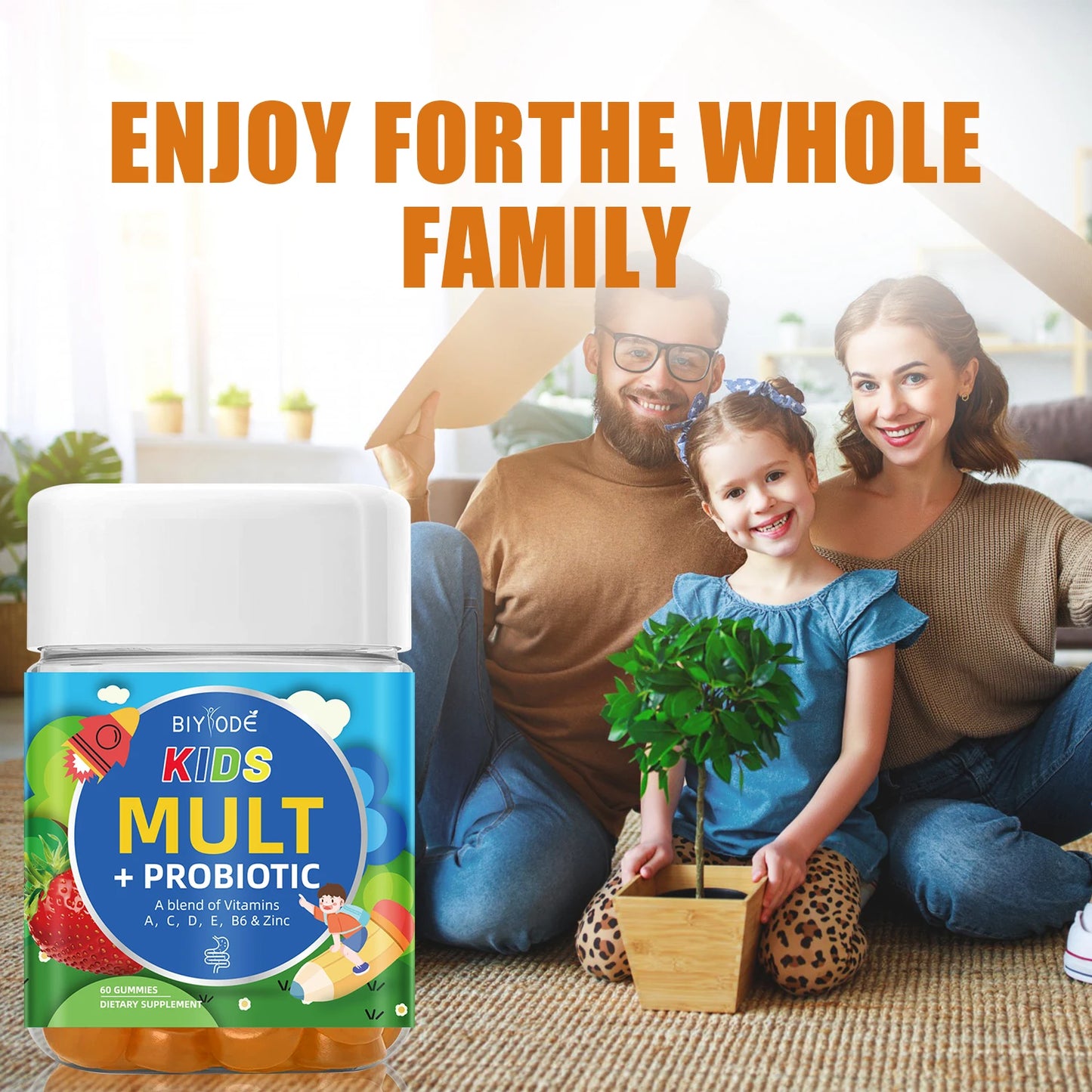 OEM ODM custom multivitamin supplement kids probiotics multi vitamin A C D E Zinc gastrointestinal immune health child gummies