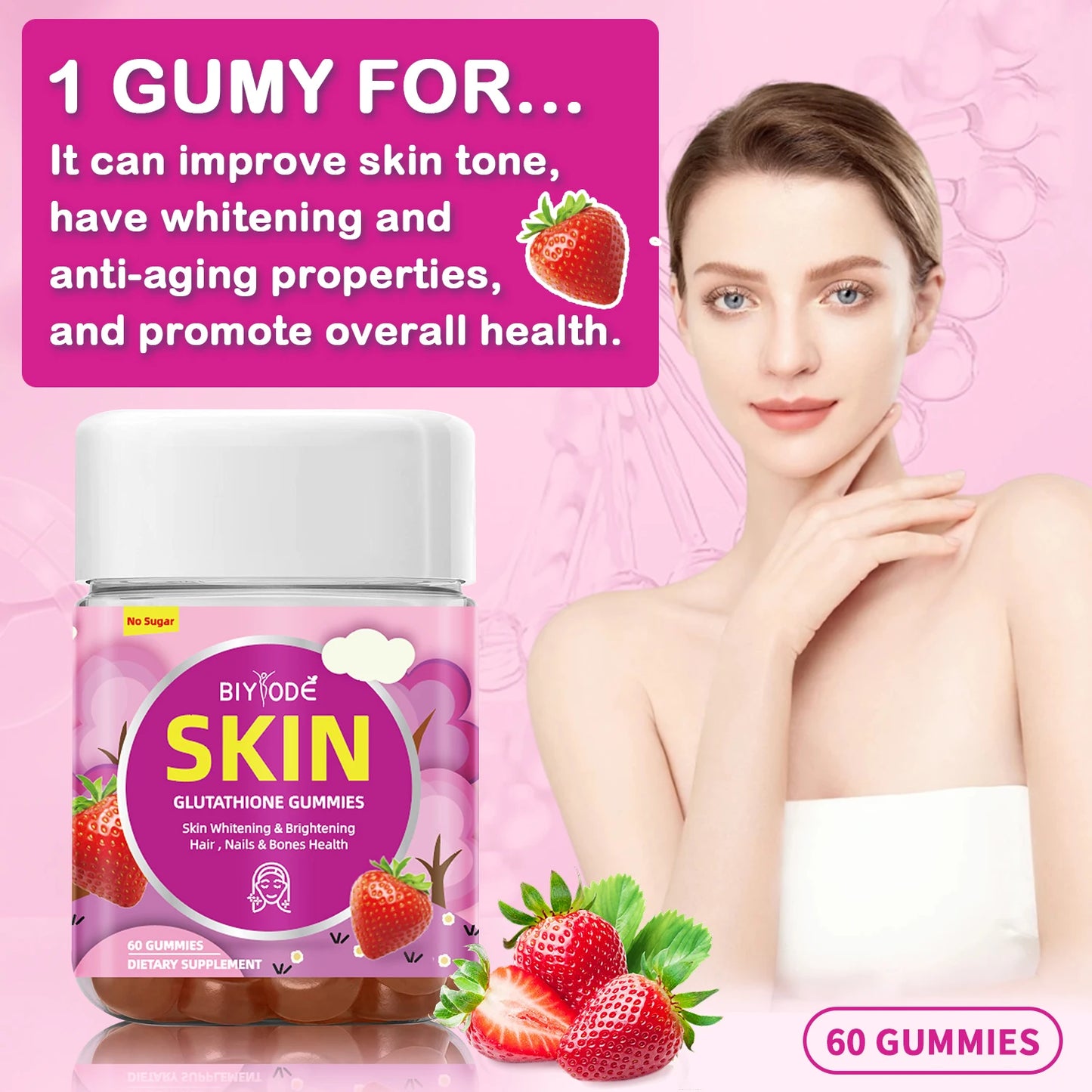 Private Label Healthcare Multivitamin Supplement Skin Whitening Gummies Collagen Glutathione Gummies