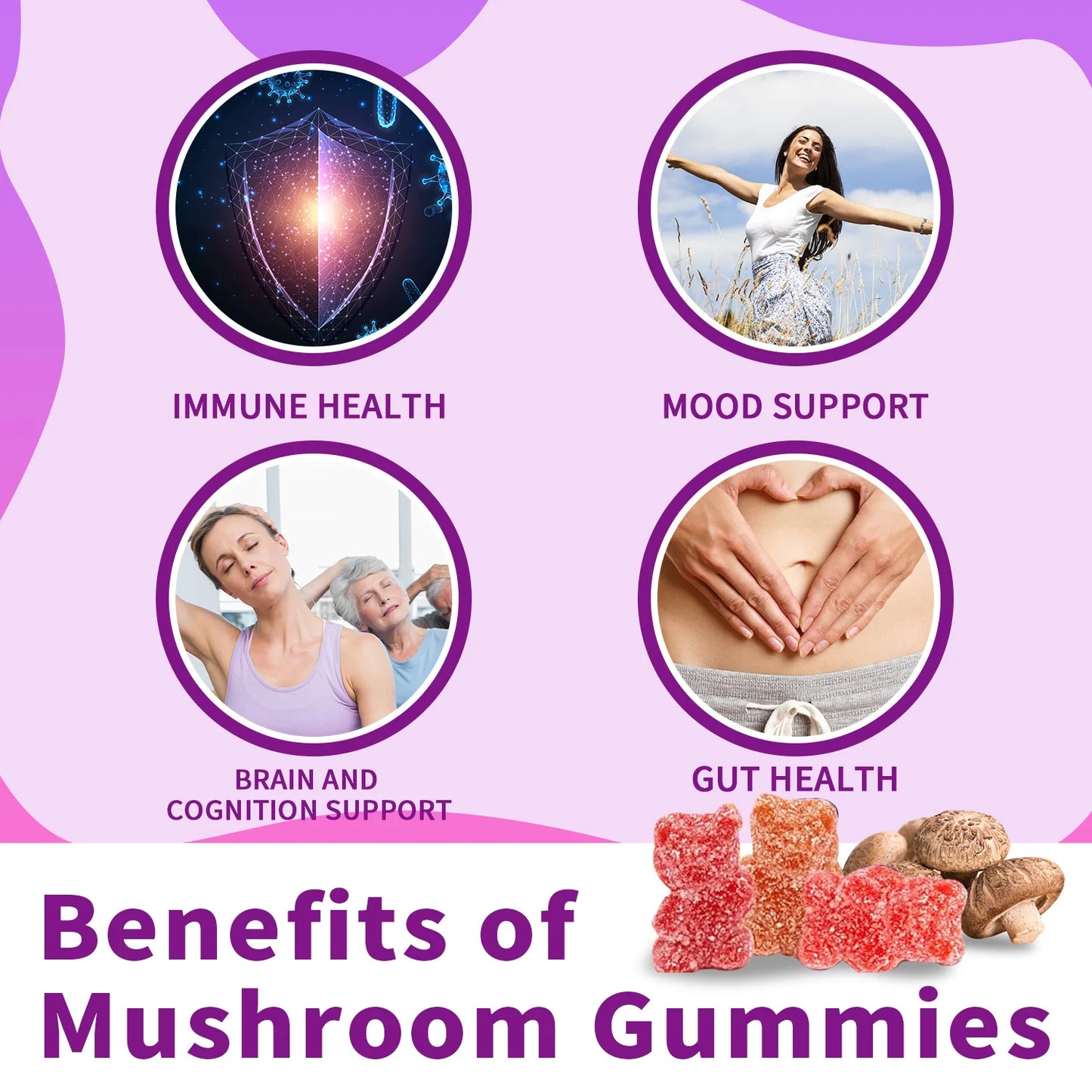 OEM ODM Private Label Mushroom Gummies Brain Booster Immune Support Energy - Mushroom Supplement for Men & Women