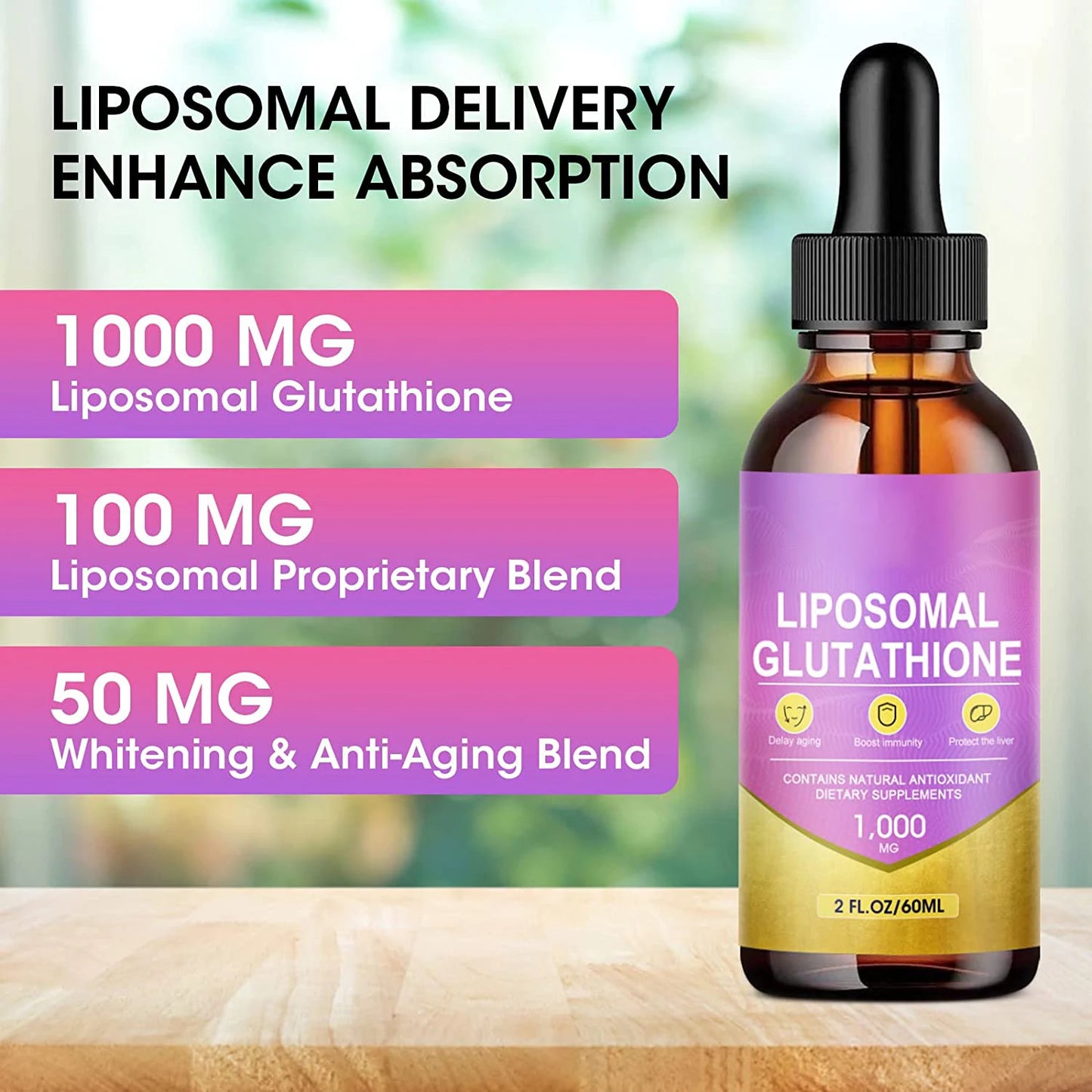 L-Glutathione Liquid Liposomal Antioxidant Amino Acids Detox Immune Health 2 oz