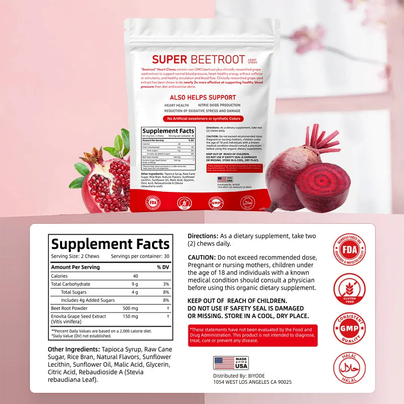 certificate factory NSF HALAL COA GMP wholesale heart blood health products beet root chew gummies