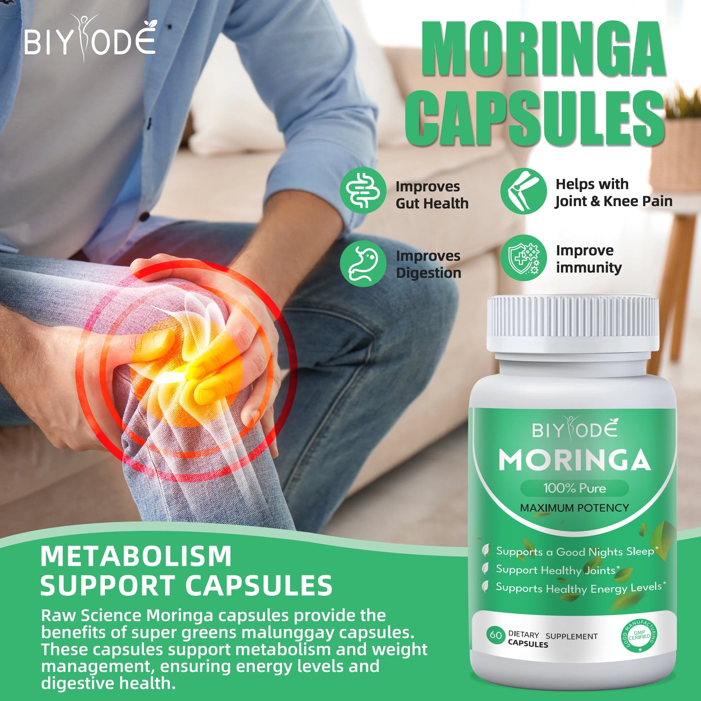 Biyode new design wholesale weight management herbal supplements organic moringa capsule