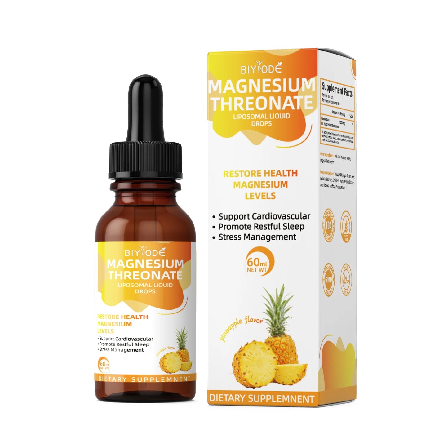 Biyode magnesium l threonate complex supplement wholesale for good moon stress relief magnesium threonate liquid drop