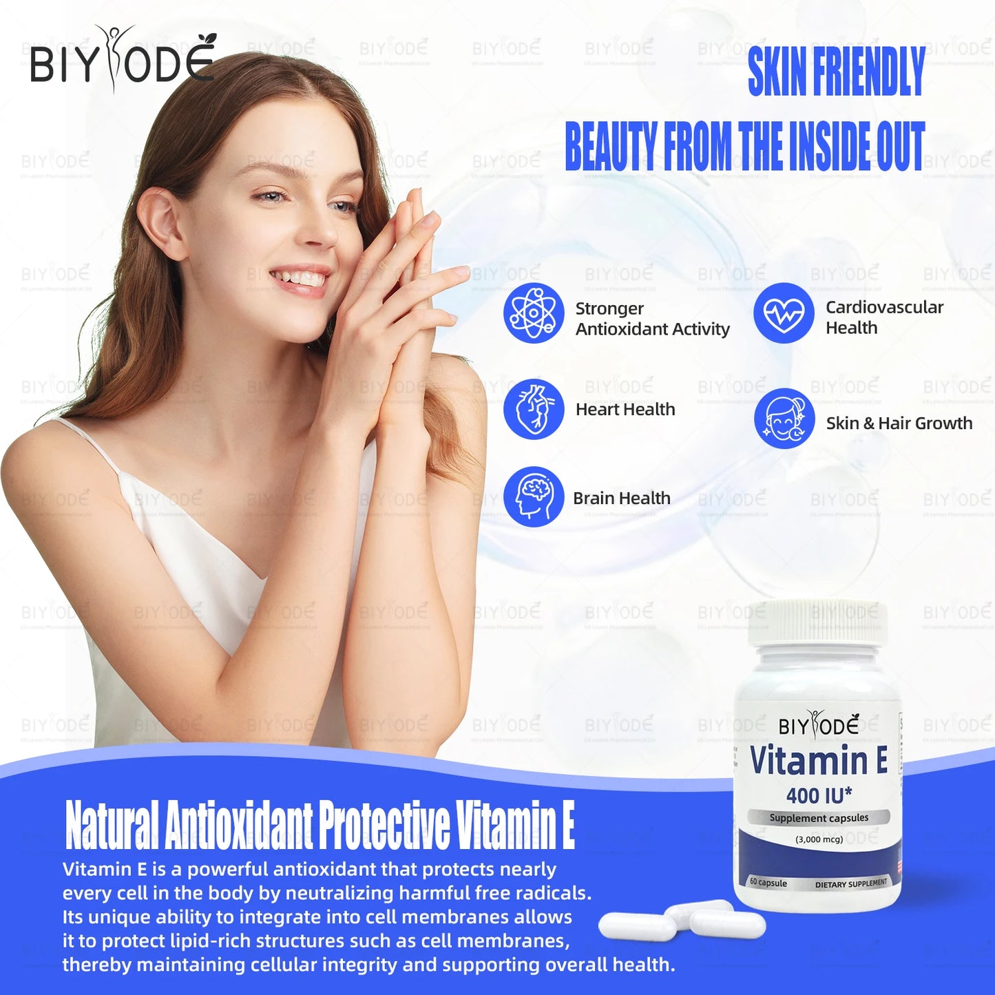 Wholesale Vitamins and Supplements Whiten Skin Get rid of acne Reduce spots Anti-oxidation Brain Heart Health Vitamin E Capsules