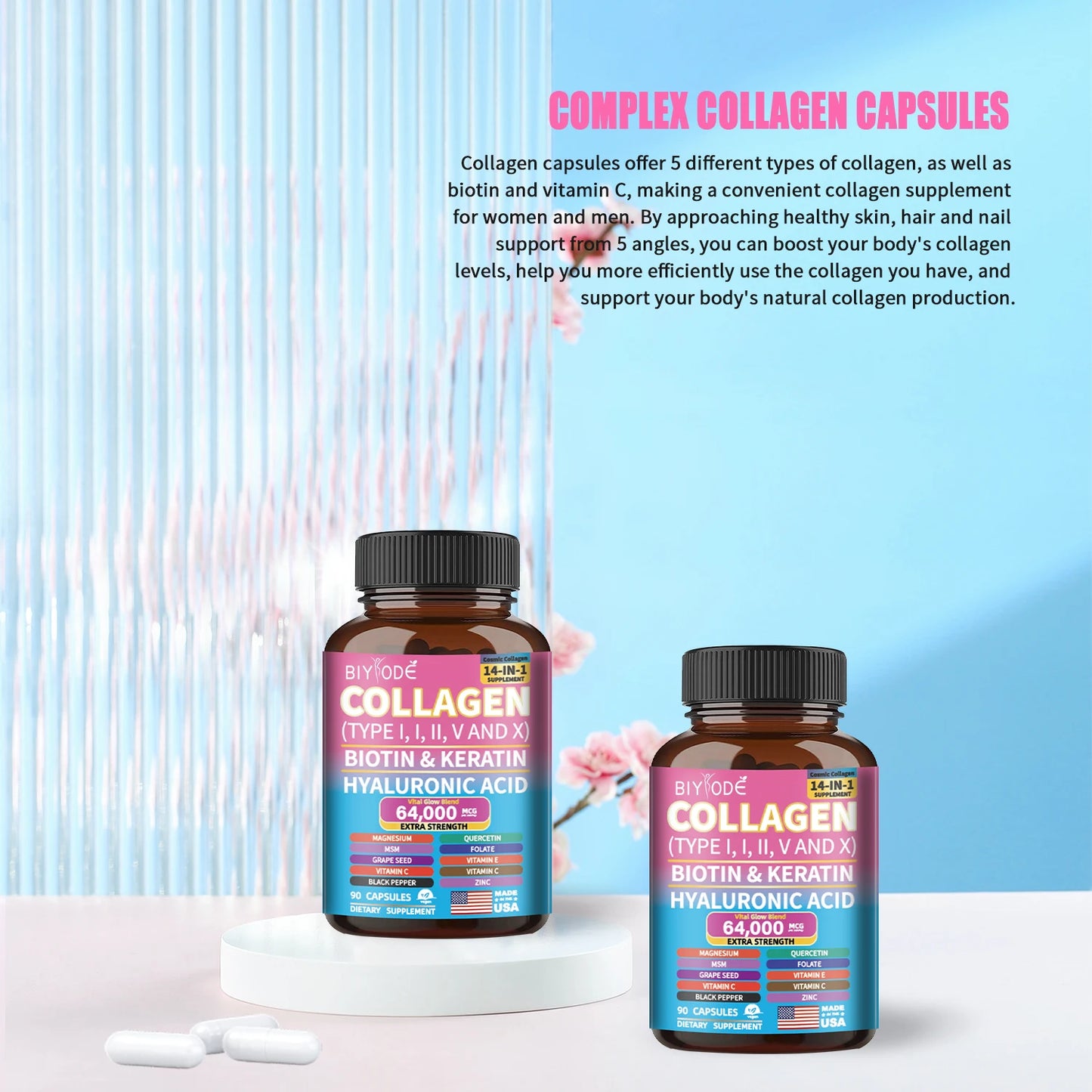 OEM ODM custom private label supplement manufacturer 14 in 1 collagen capsules