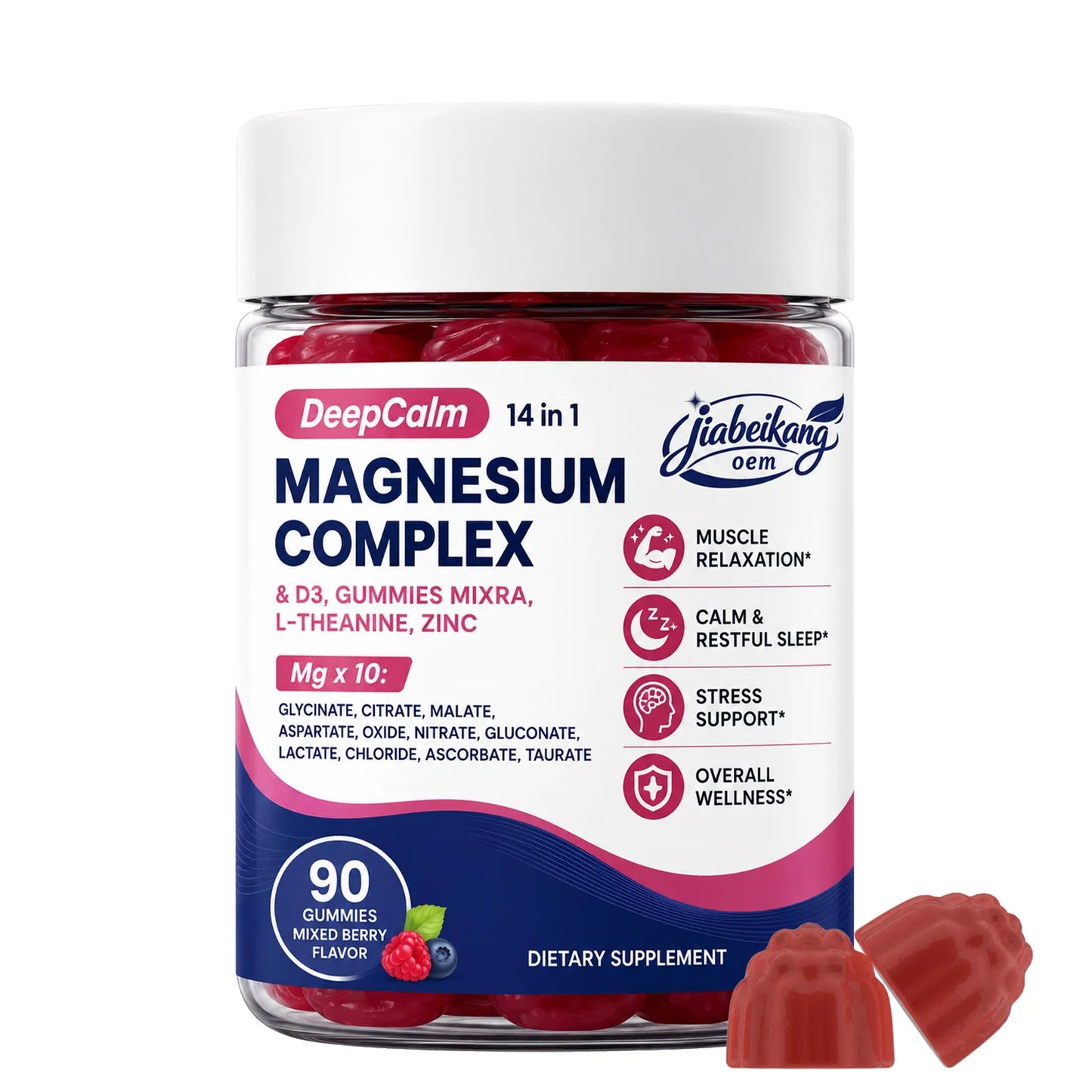 Magnesium Complex Gummies Vegan Sugar Free Mineral Supplement with D3 Zinc L Theanine Ashwagandha OEM ODM Private Label
