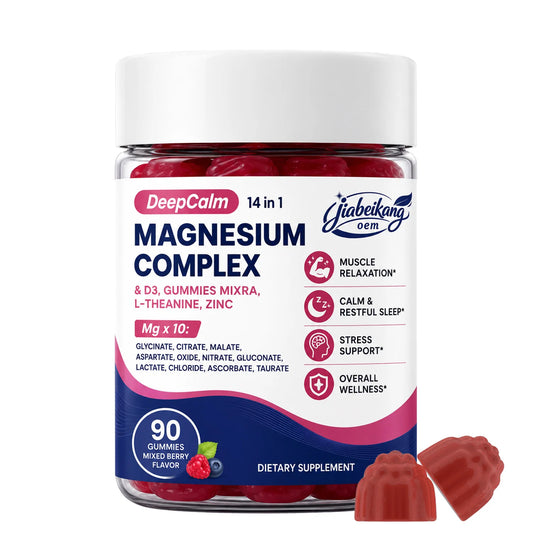 Magnesium Complex Gummies Vegan Sugar Free Mineral Supplement with D3 Zinc L Theanine Ashwagandha OEM ODM Private Label
