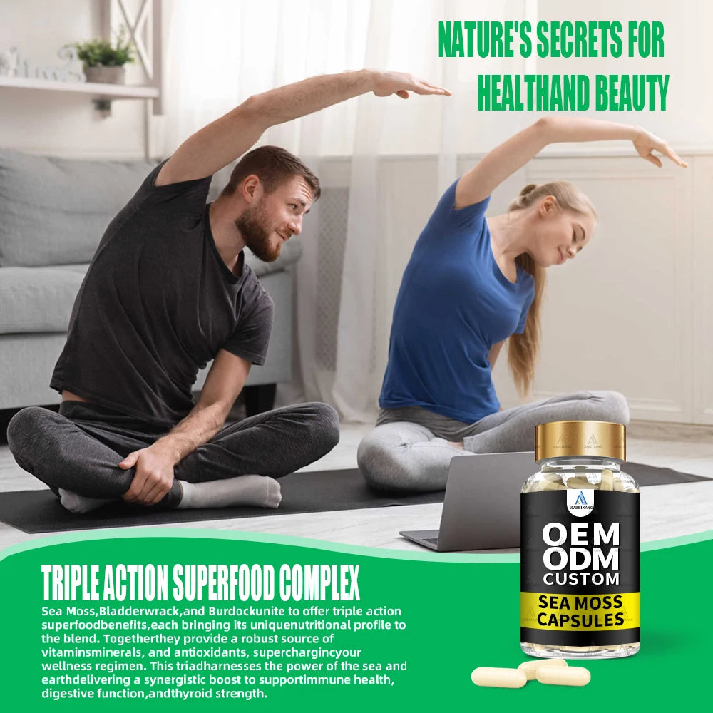 Certificate Factory NSF HALAL COA GMP Wholesale Irish Sea Moss Tablets Shilajit Lions Mane Sea Moss Capsules