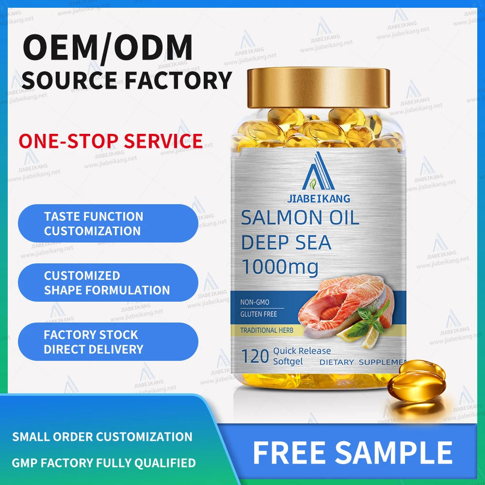 GMP halal food supplement factory oem deep sea salmon fish oil supplement softgel capsule