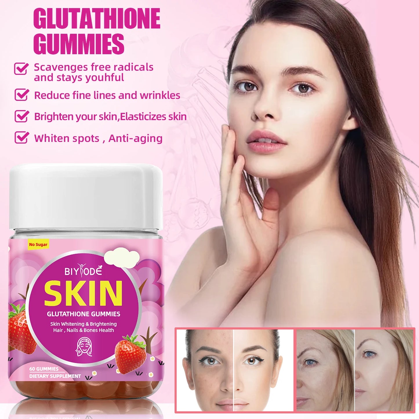 Private Label Healthcare Multivitamin Supplement Skin Whitening Gummies Collagen Glutathione Gummies