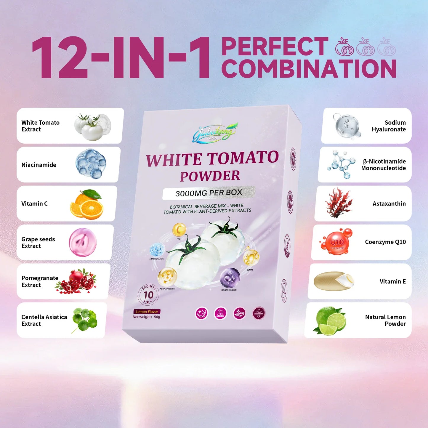 OEM ODM White Tomato Powder Sachet Antioxidant Skin Support Drink Mix with Vitamin C Niacinamide