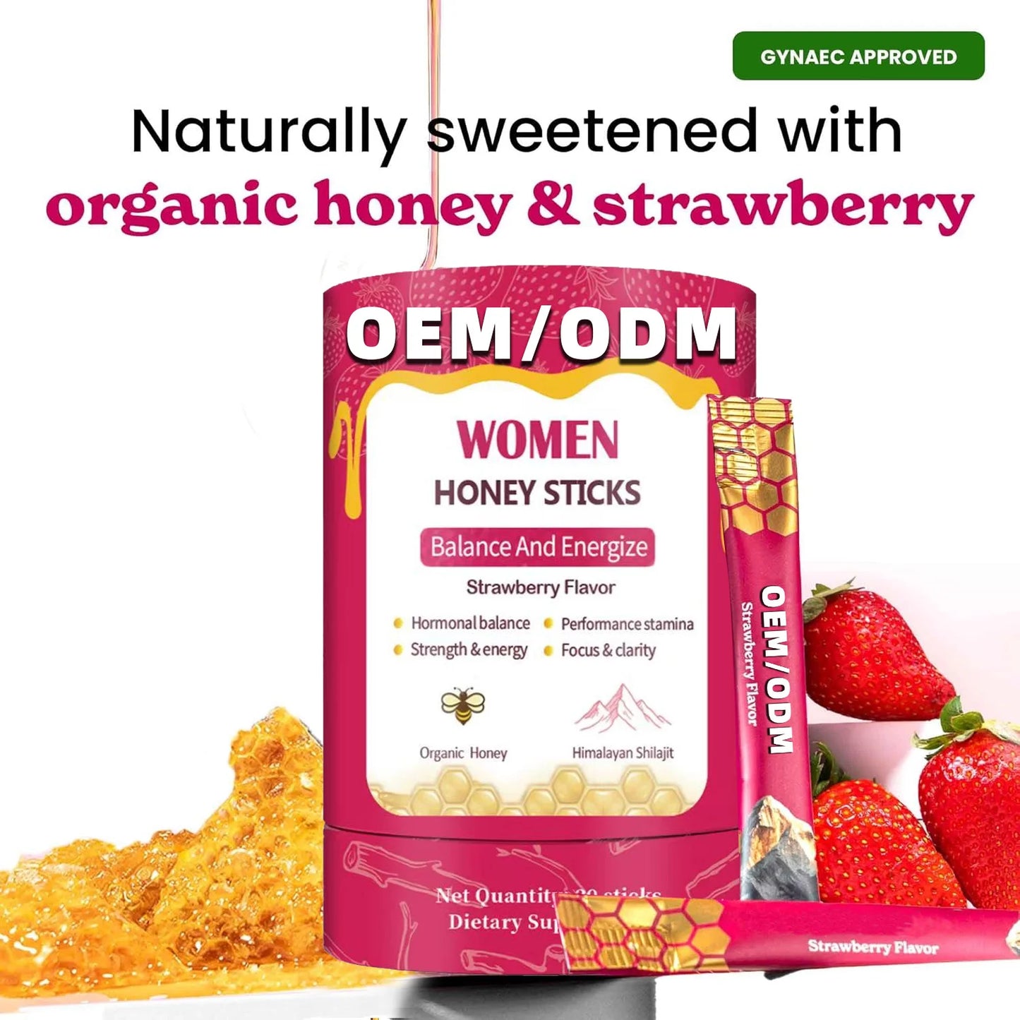 Women Vitality Honey Stick Himalayan Shilajit and Saffron Blend OEM ODM Private Label Honey Supplement