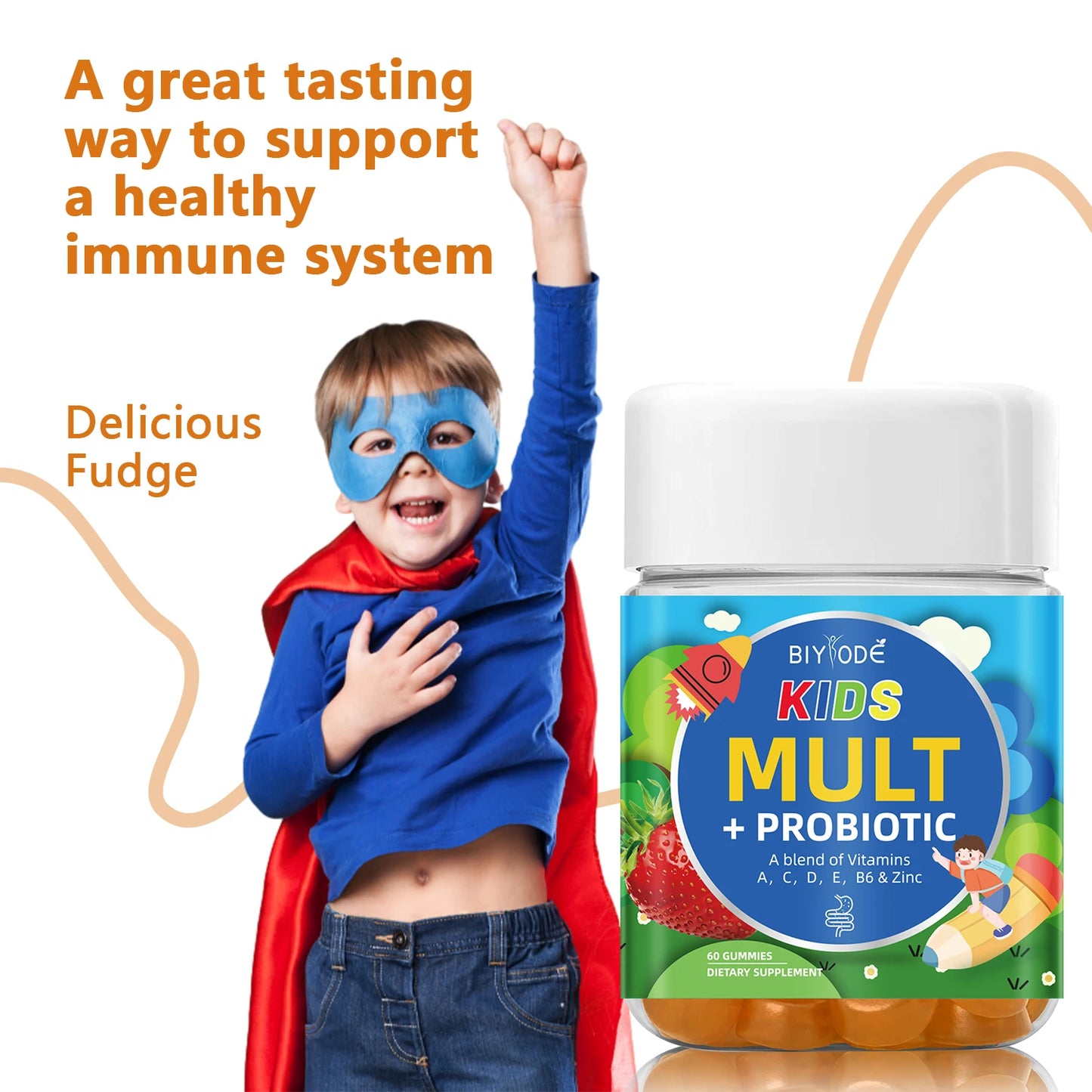 OEM ODM custom multivitamin supplement kids probiotics multi vitamin A C D E Zinc gastrointestinal immune health child gummies