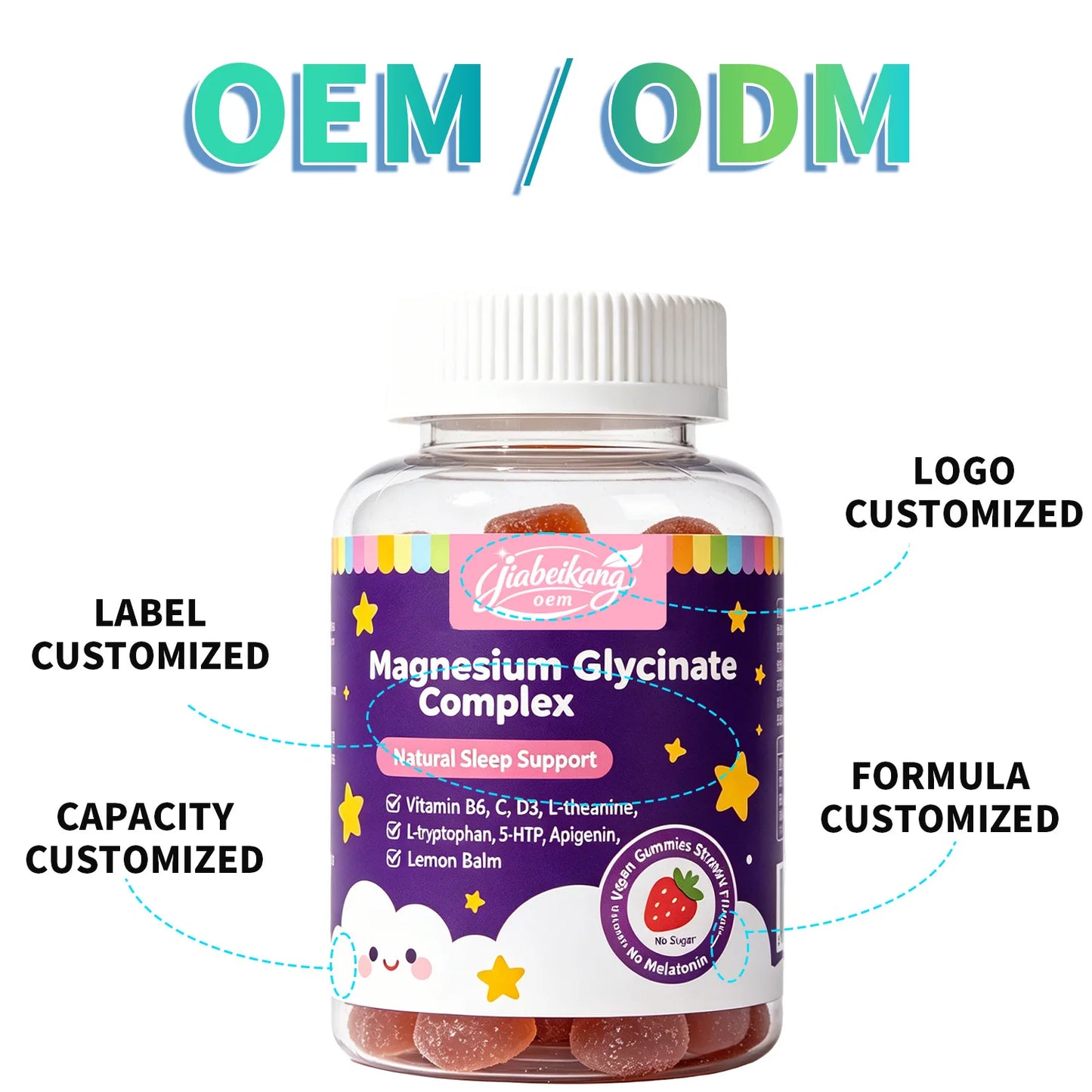 Private Label Magnesium Gummies with Magnesium Bisglycinate and Vitamin B6 Daily Wellness Supplement OEM ODM