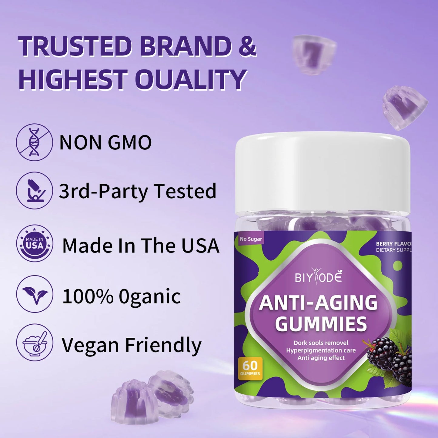 Jiabeikang Factory OEM Multivitamin Manufacturer Forever Young Look Collagen Vitamins Anti-Aging Gummies