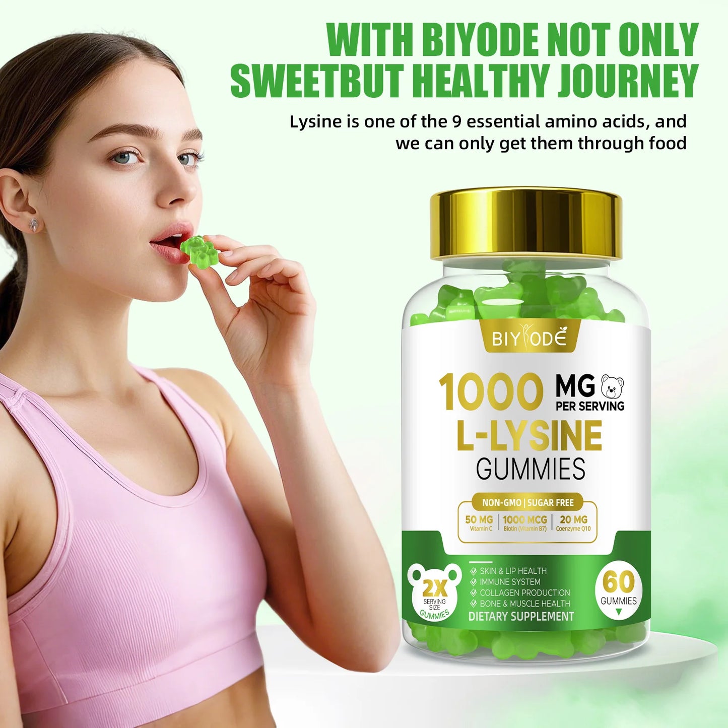 Custom Private Label L-Lysine Gummies Sugar Free Watermelon Flavor Daily Nutrition Supplement