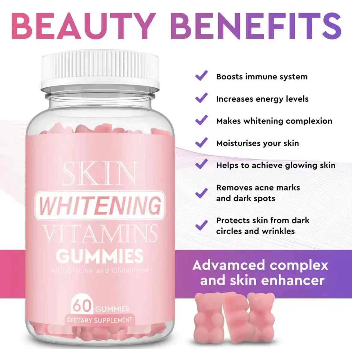 Private Label 60 gummies Brightening Skin Gummy Glutathione Collagen Gummies