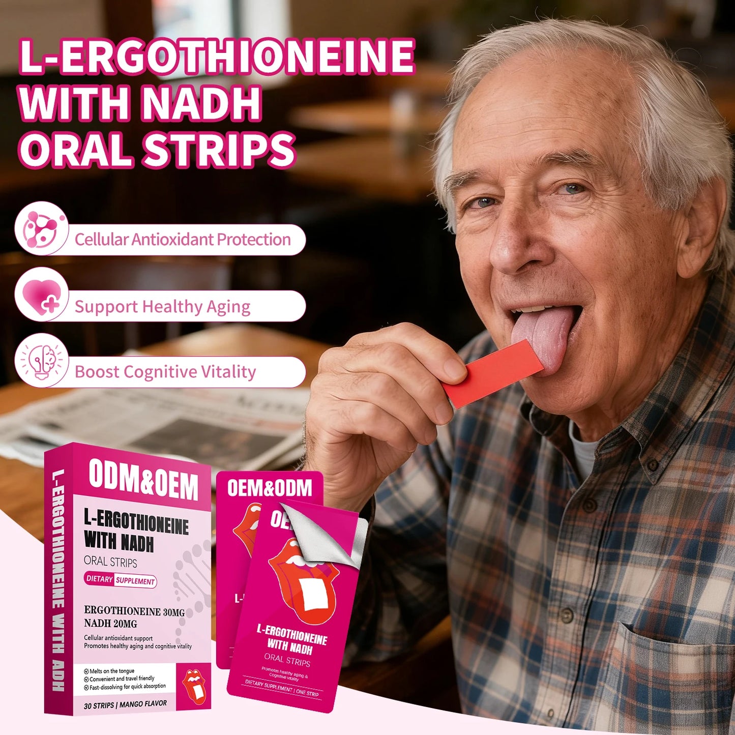 Custom L Ergothioneine NADH Melting Oral Strips Instant Absorption Anti Oxidation Support Cognitive Vitality Boost
