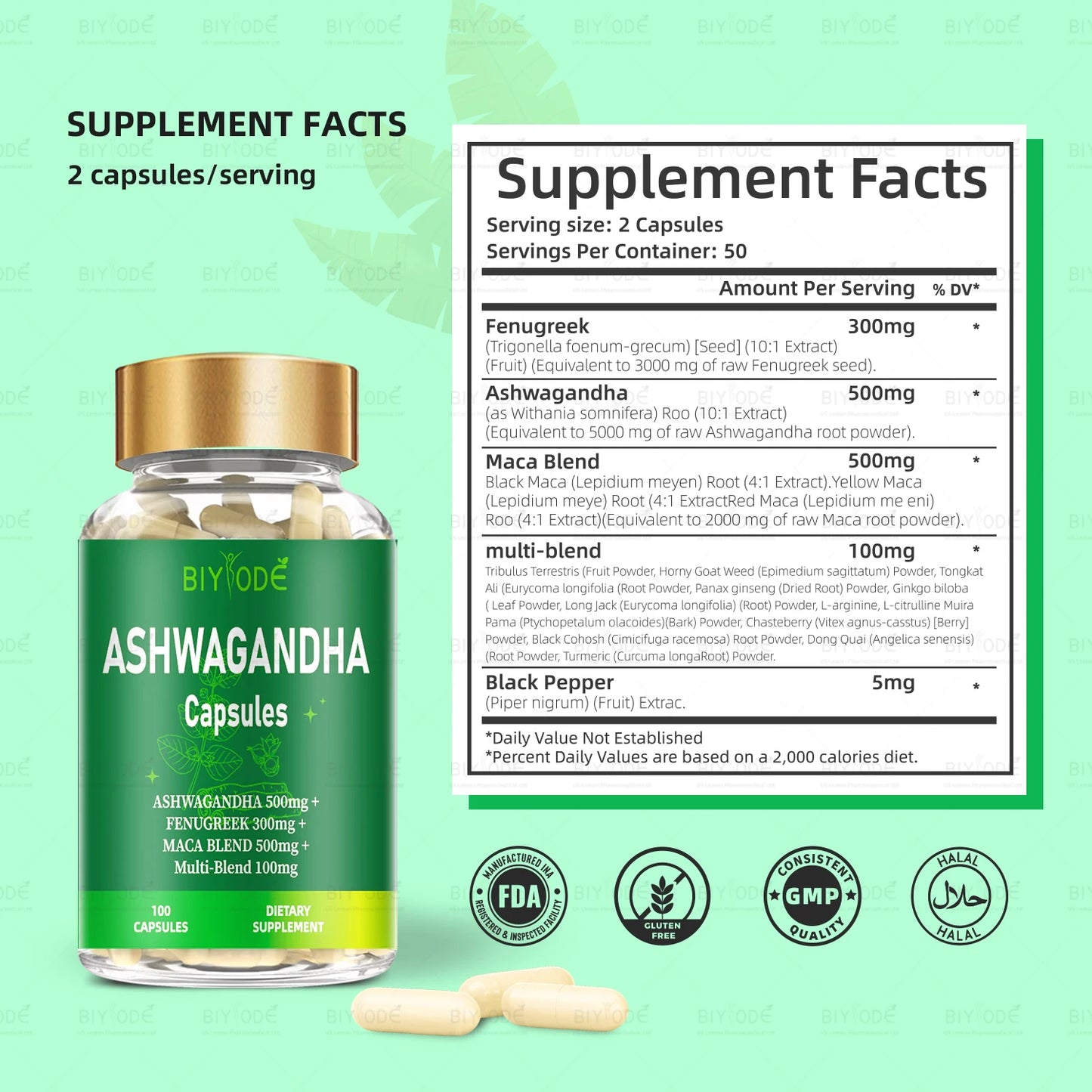 biyode effective formula ready stock wholesale herbal maca ashwagandha extract deep sleep dietary supplement ashwagandha capsule