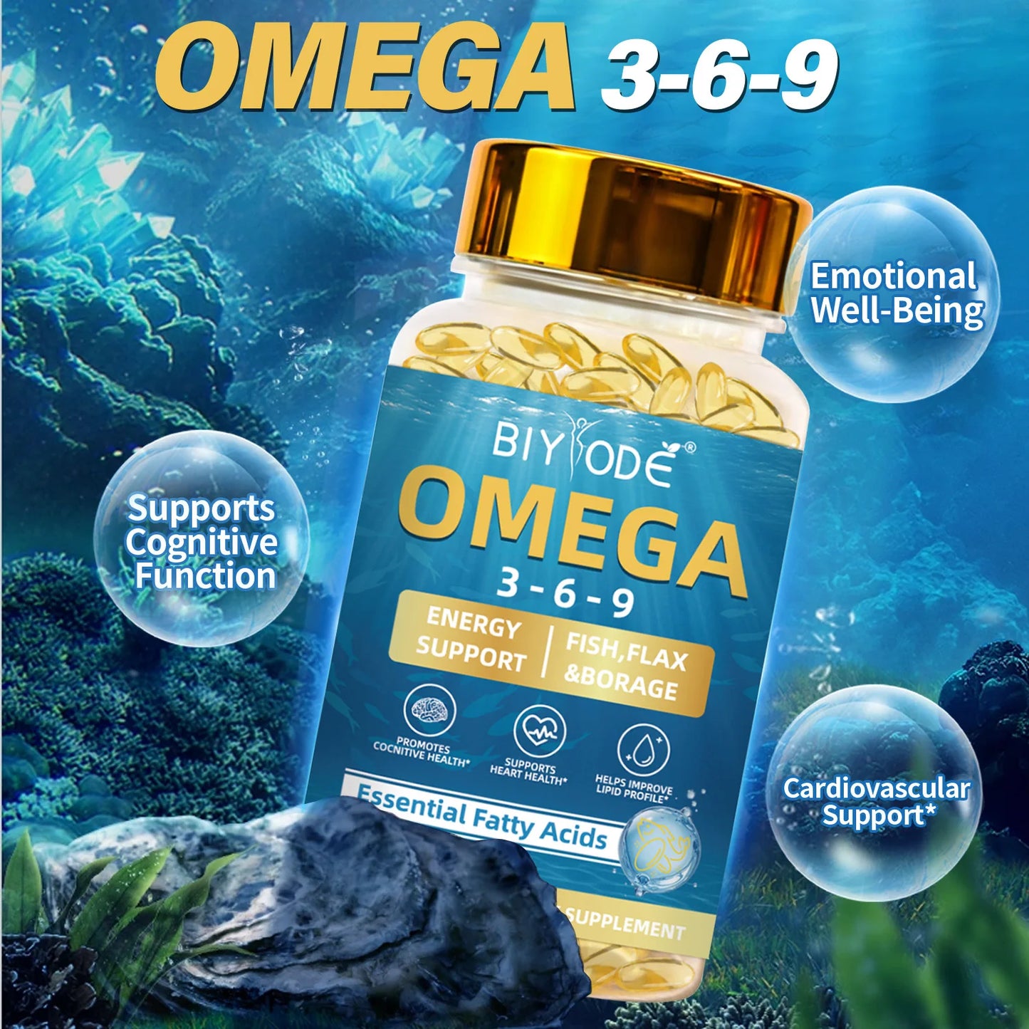 Omega 3-6-9 Softgels Fish Oil EPA DHA Essential Fatty Acid Supplement Lemon Flavor Burpless Enteric Coated 100 Capsules OEM Private Label