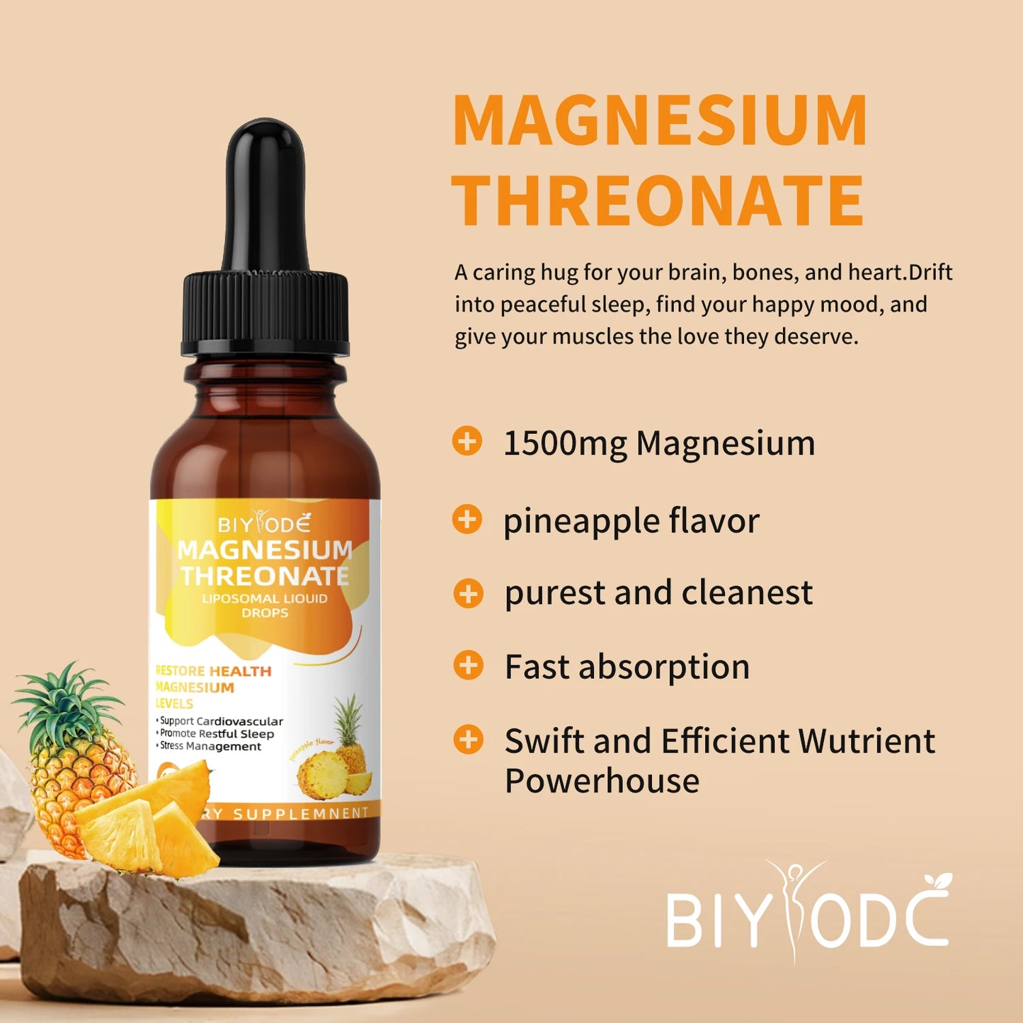 Biyode magnesium l threonate complex supplement wholesale for good moon stress relief magnesium threonate liquid drop