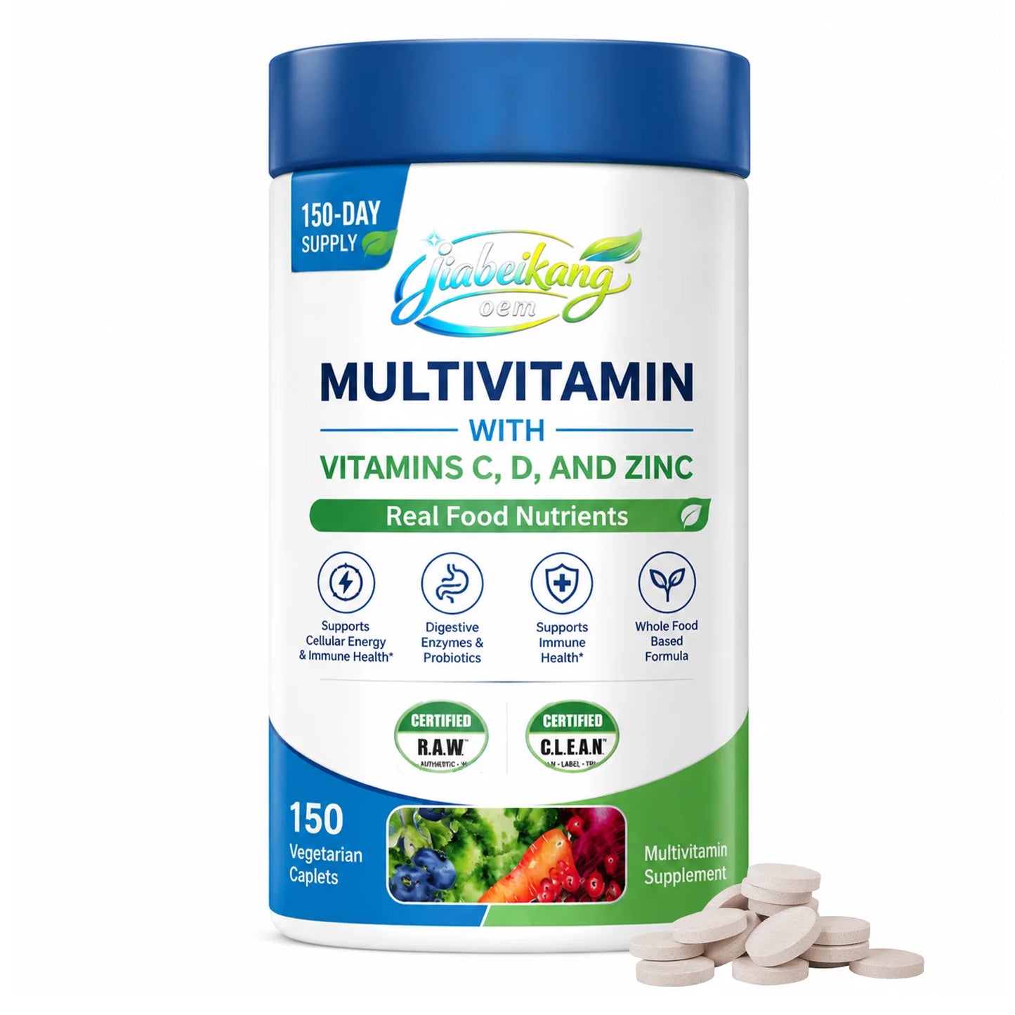 Custom Private Label Vegan Multivitamin Tablets with Organic Superfood Blend Enzyme Probiotic Formula Daily Nutritional Support