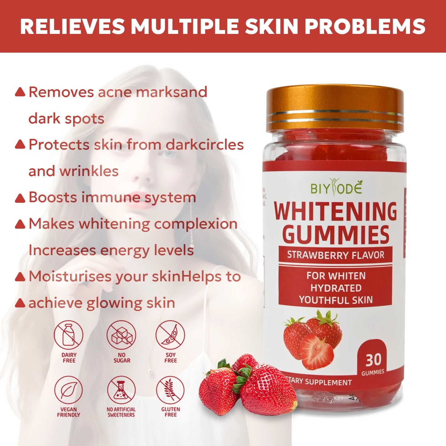 Hot Sale Wholesale Multi Vitamin Supplement Strawberry Flavor Whitening Gummies