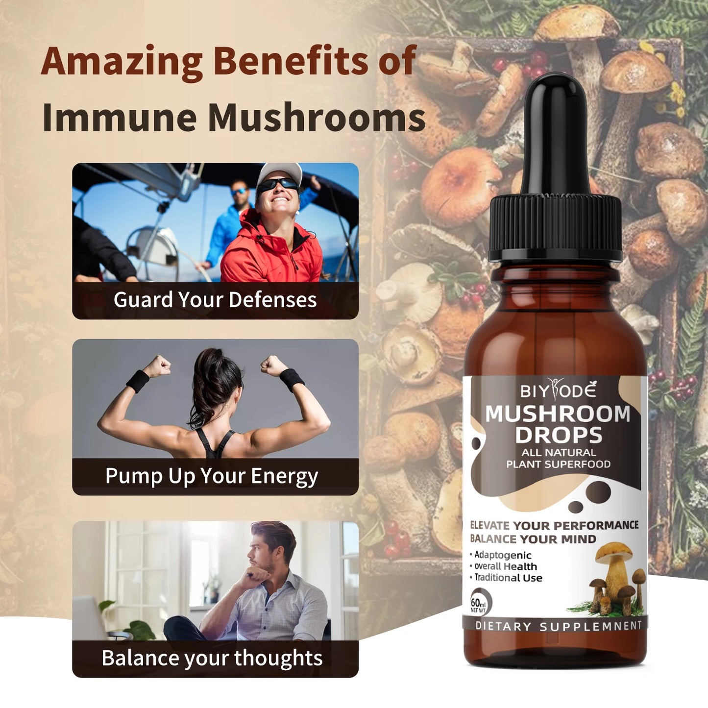 OEM ODM custom chaga mushroom extract lions mane herbal wholesale for nootropics brain supplement liquid drop