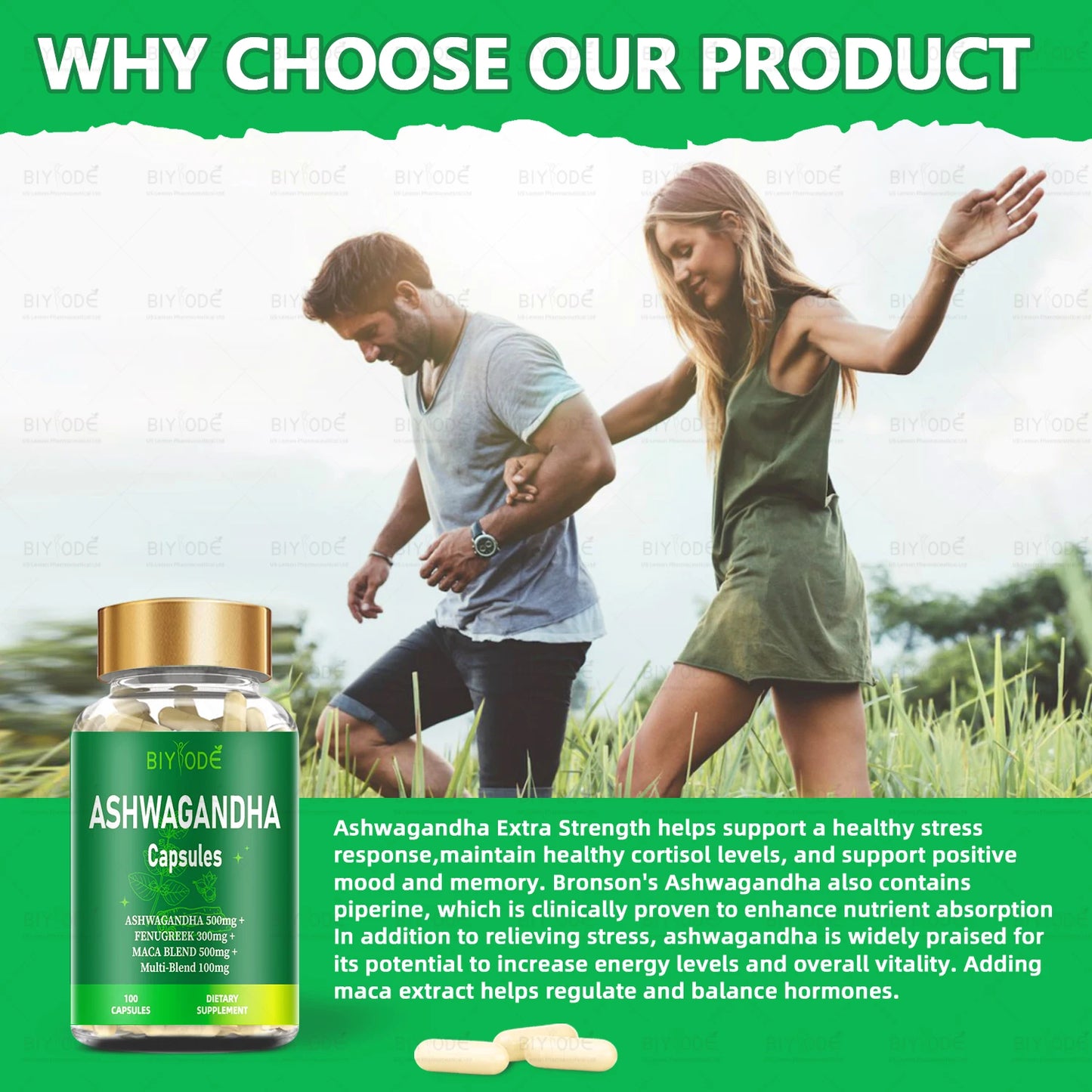 biyode effective formula ready stock wholesale herbal maca ashwagandha extract deep sleep dietary supplement ashwagandha capsule