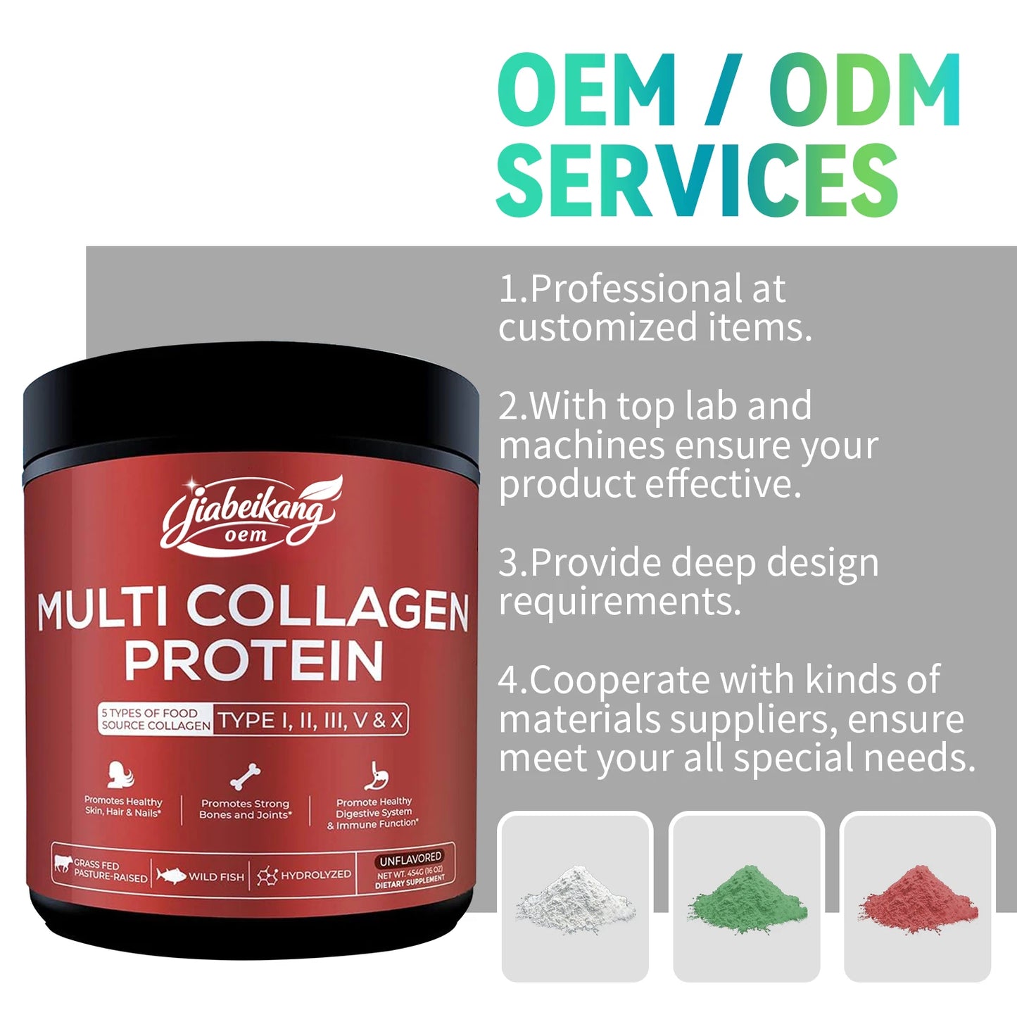Multi Collagen Peptides Powder Hydrolyzed Collagen Complex Bovine Fish Chicken Eggshell Protein Supplement