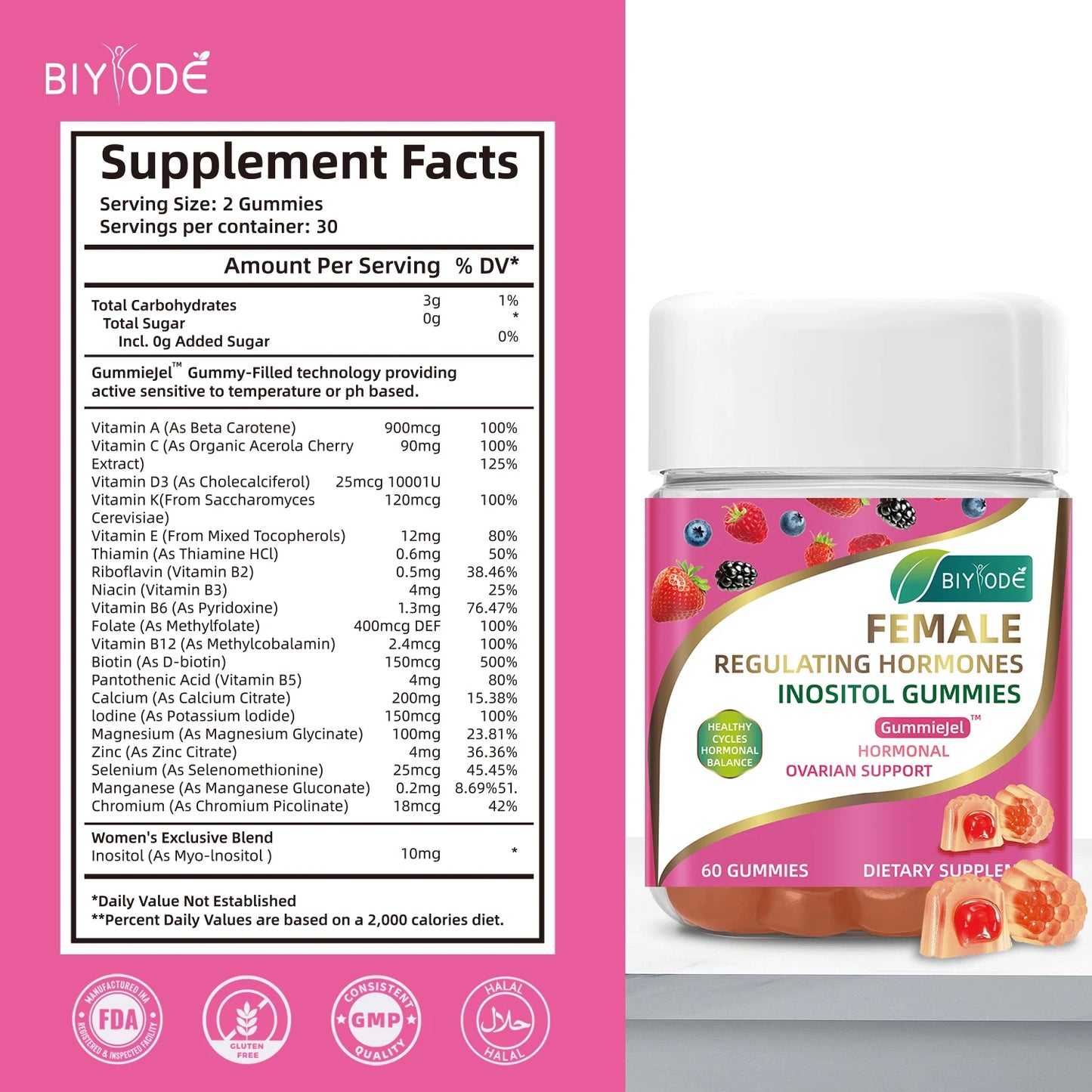 Custom Logo Label Supplement Manufacturer Wholesale Multivitamin Supplement Female Regulating Hormonal Balance Inositol Gummies