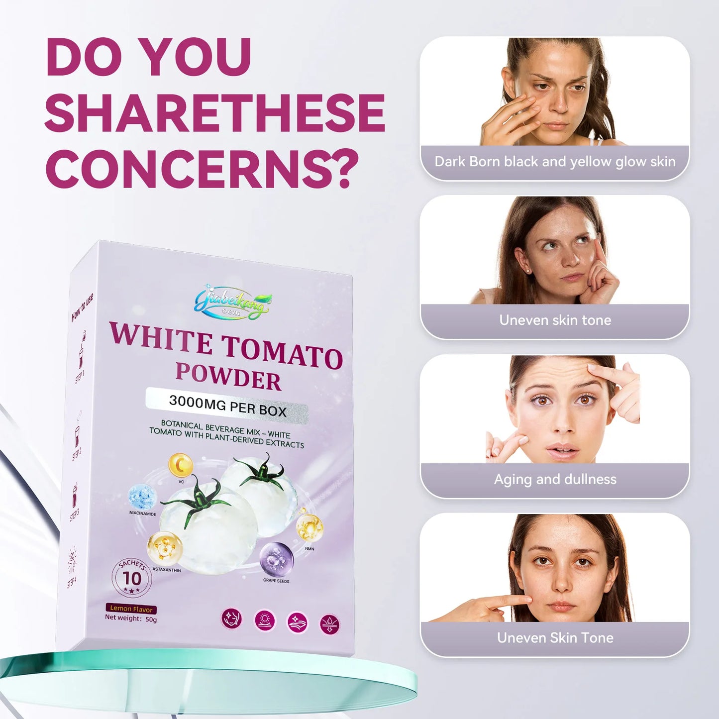 OEM ODM White Tomato Powder Sachet Antioxidant Skin Support Drink Mix with Vitamin C Niacinamide