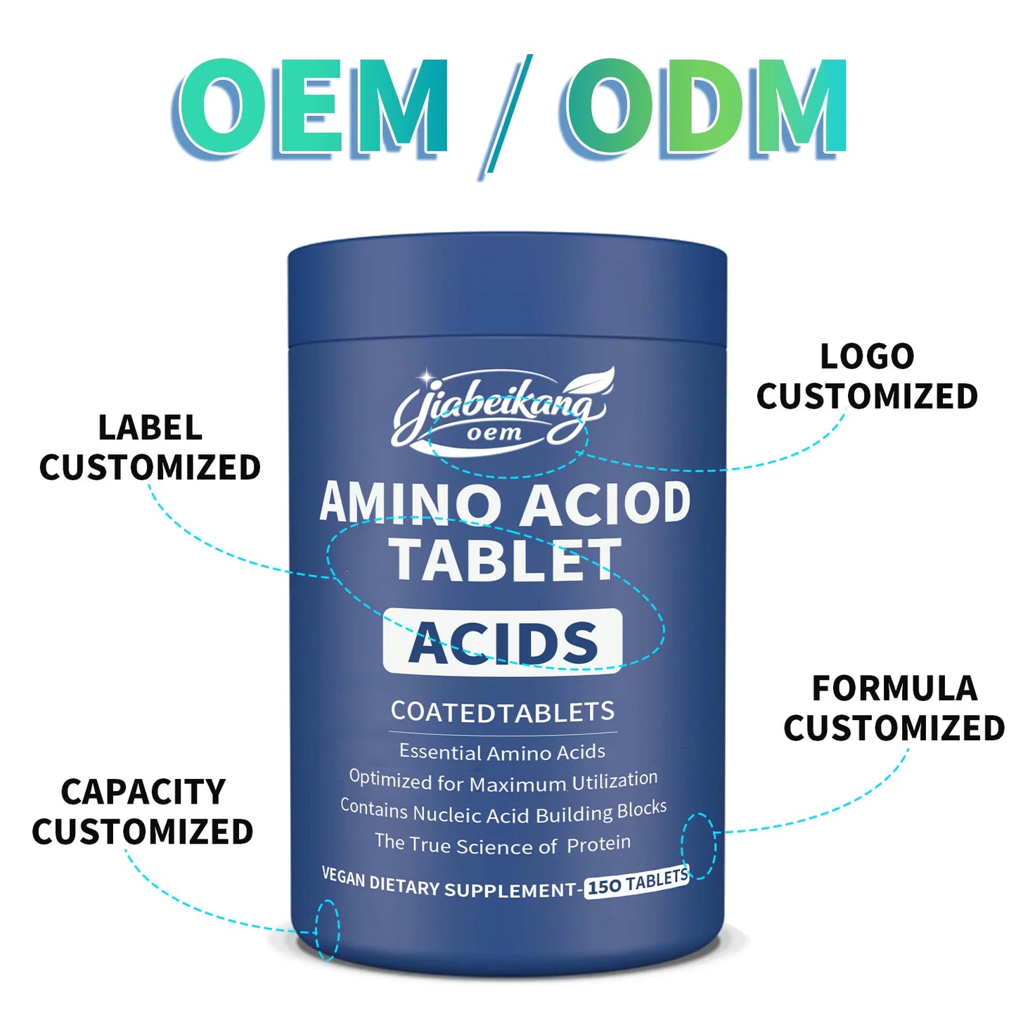 Custom Private Label Essential Amino Acid Tablets EAA Complex Supplement Gluten Free Sugar Free Keto Friendly Formula
