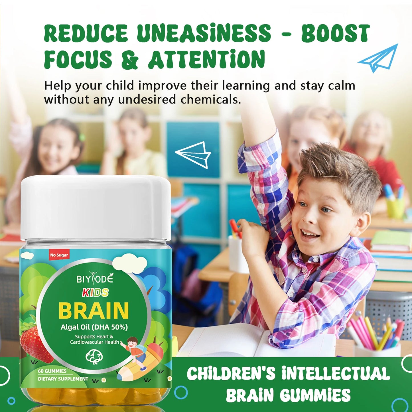 Kids nootropics brain supplement multivitamin suppplemt algal oil DHA gummies