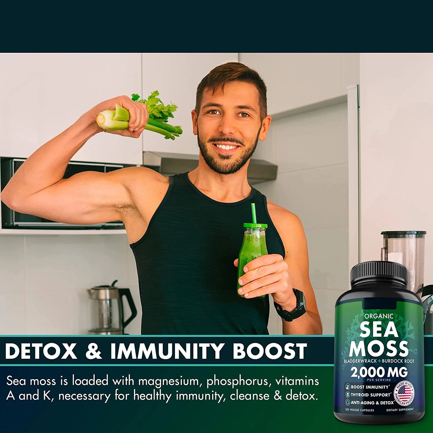 organic sea moss capsules detox immunity supply seamoss bladderwrack burdock slimming supplement