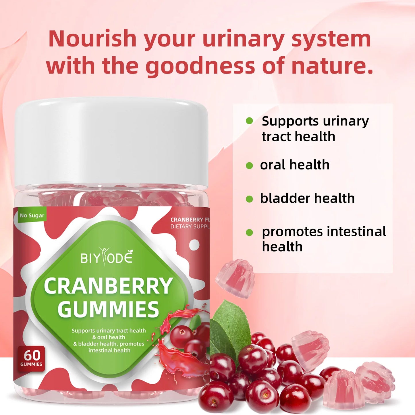 Biyode Wholesale Healthcare Supplements Support Urinary Tract Oral Intestinal Health Cranberry Gummies