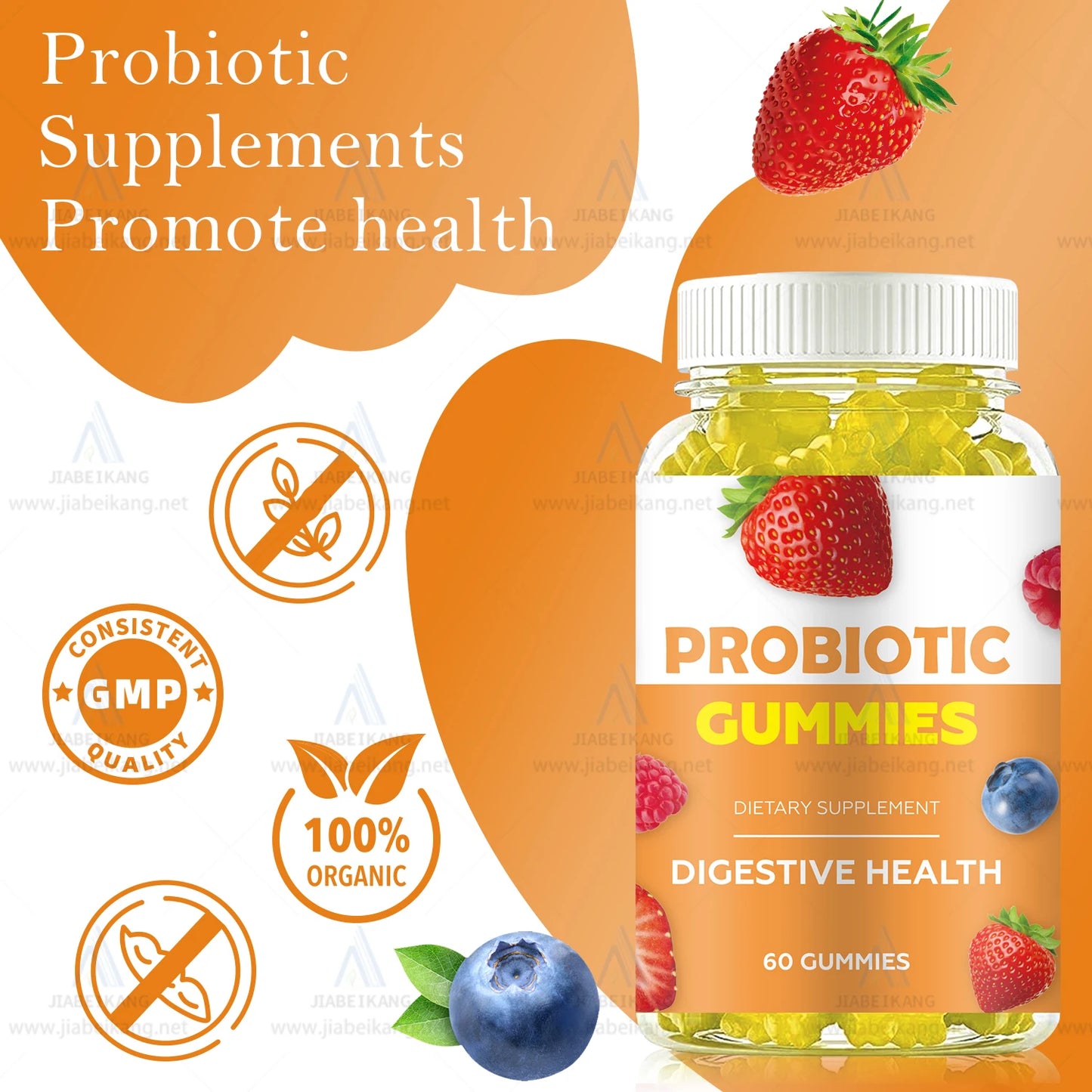 OEM ODM Private Label Probiotic Gummies Factory Supply Organic Vegan Digestive Health Supplement Gluten-Free GMP Certified Fruity Flavor Gummies Wholesale