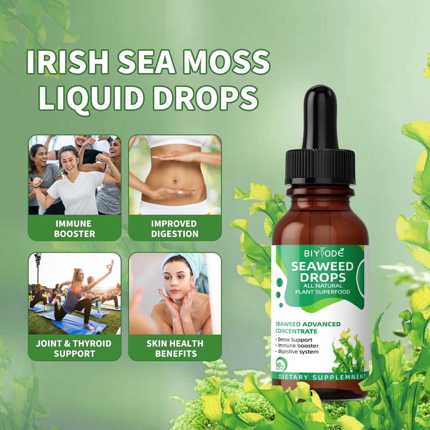 OEM ODM custom irish sea moss herbal supplement wholesale organic raw material weight loss digest support seamoss liquid drops