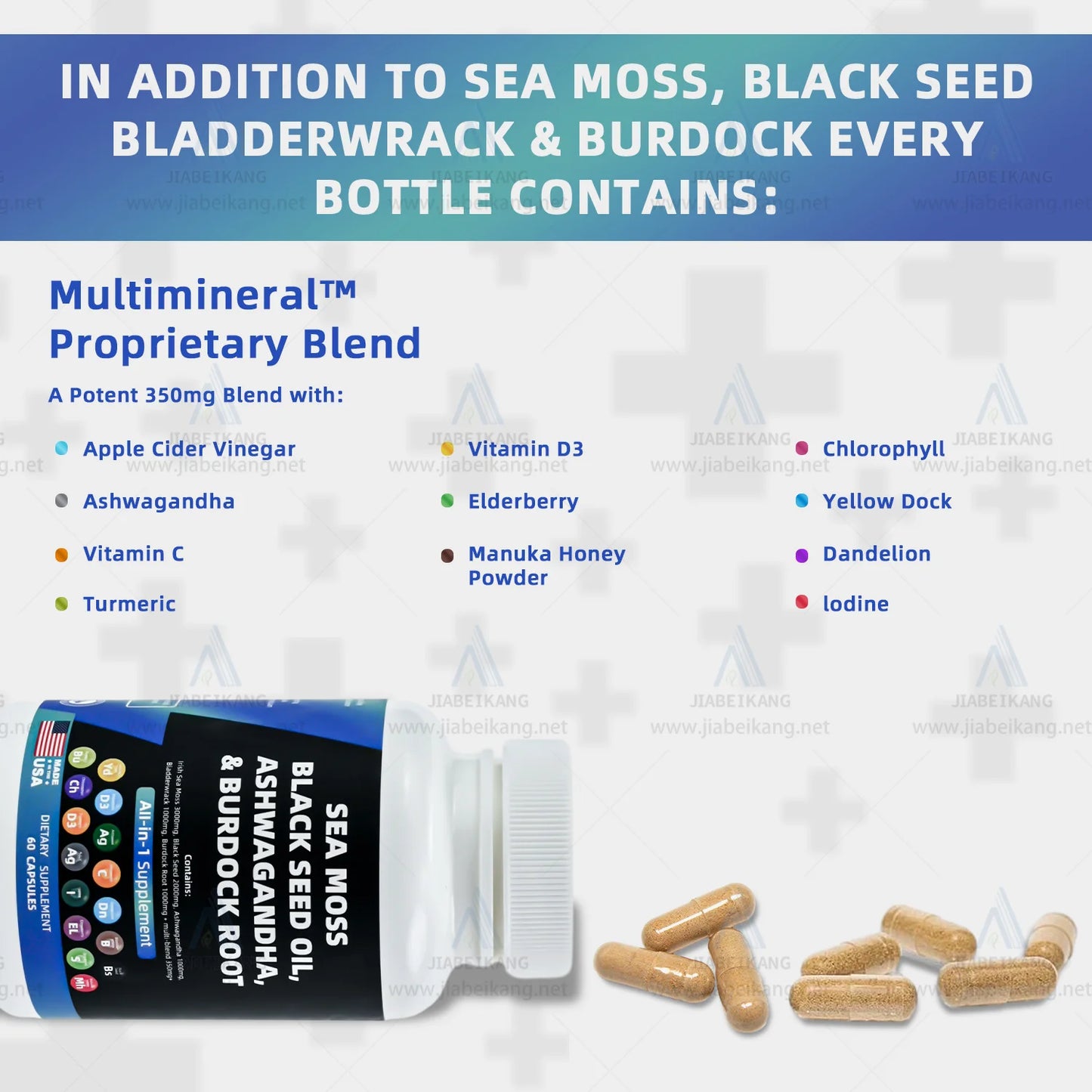 Effective formula ready stock wholesale private label sea moss ashwagandha black seed oil multivitamin seamoss pills capsules