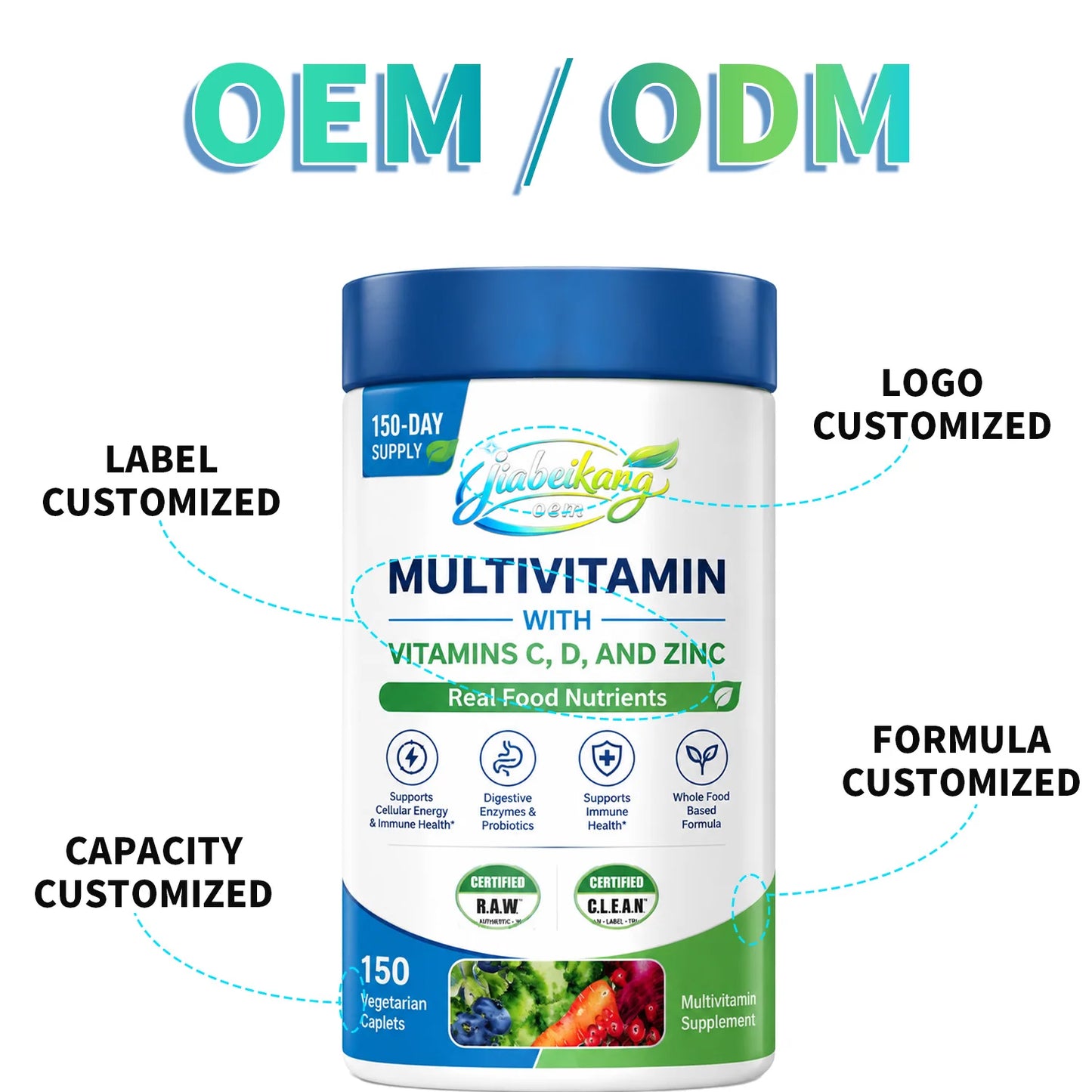 Custom Private Label Vegan Multivitamin Tablets with Organic Superfood Blend Enzyme Probiotic Formula Daily Nutritional Support