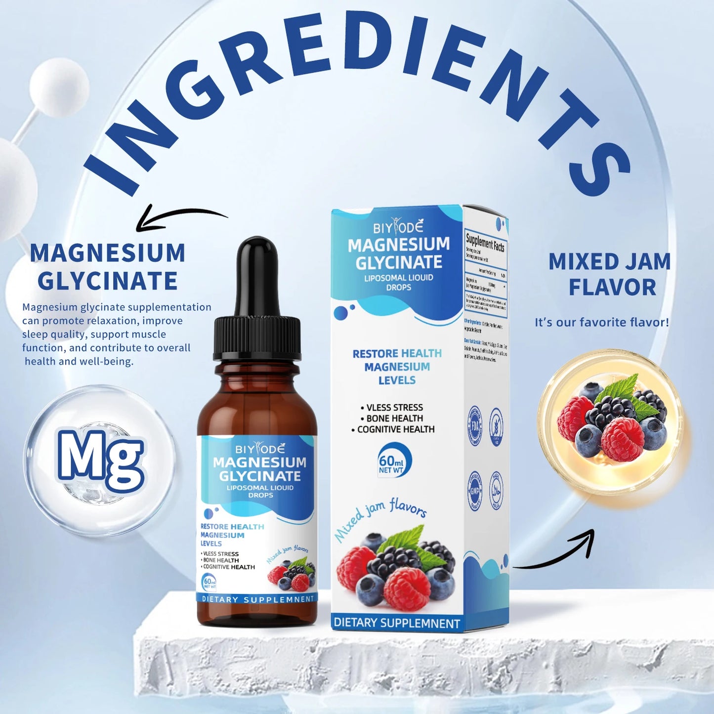 OEM ODM custom magnesium glycinate citrate wholesale for sleep stress relief healthcare supplement liquid drops