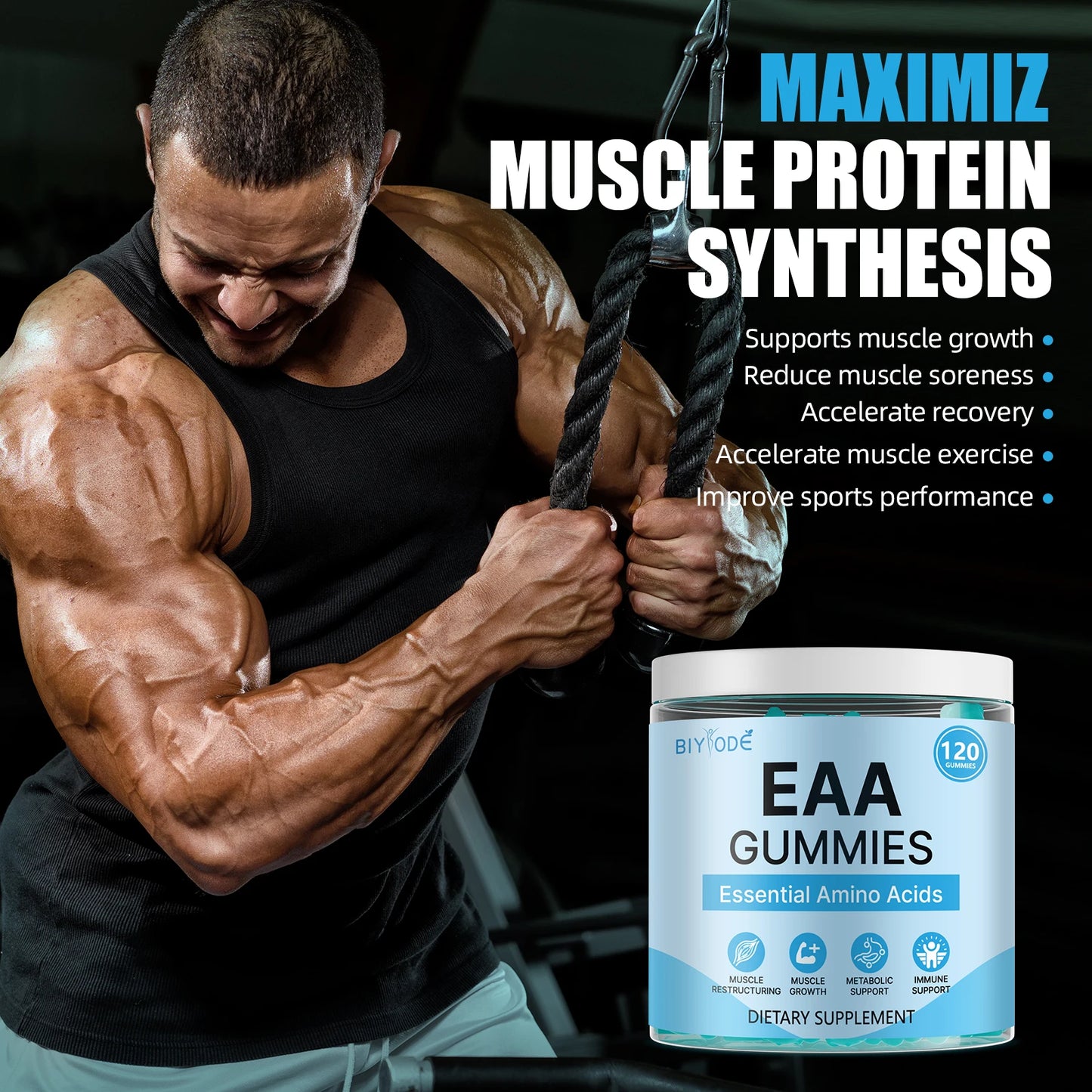 EAA Amino Acid Gummies 120 Count, 9 Essential Amino Acids 8g Per Serving, Sugar Free, Non-GMO, Gluten Free, Easy to Take Sports Nutrition Supplement for Daily Workout Support