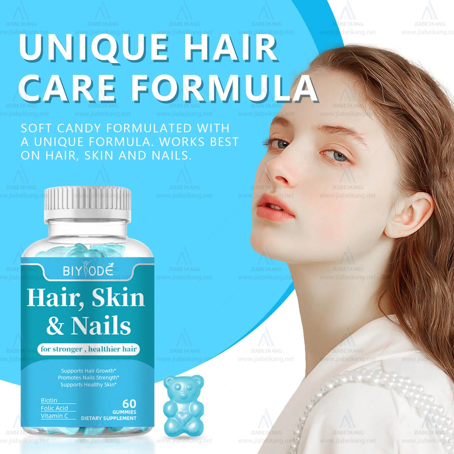 Private Label Candy Gummy Vitamins Hair Growth and Healthcare Supplements for Hair Skin Nails Promotion Development