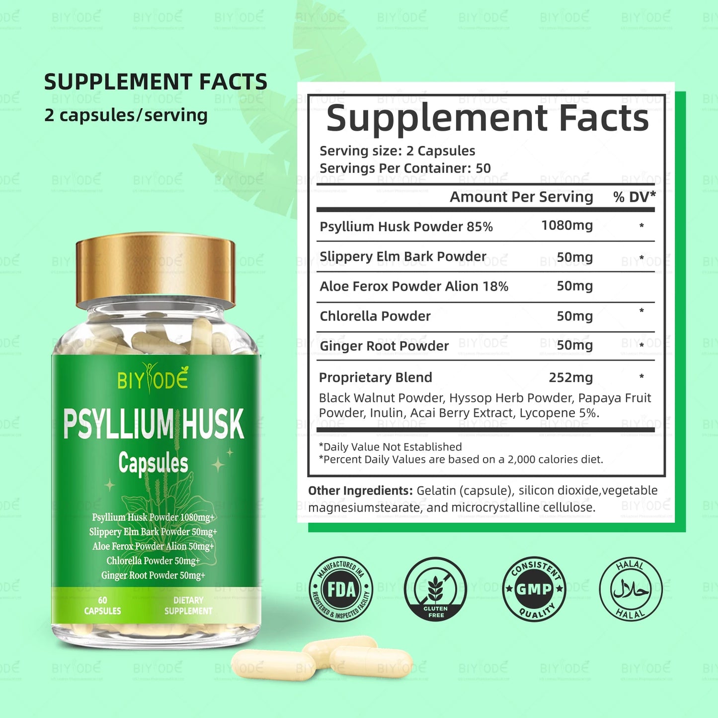 custom logo label supplement manufacturer Promotes intestinal health psyllium husk powder capsules