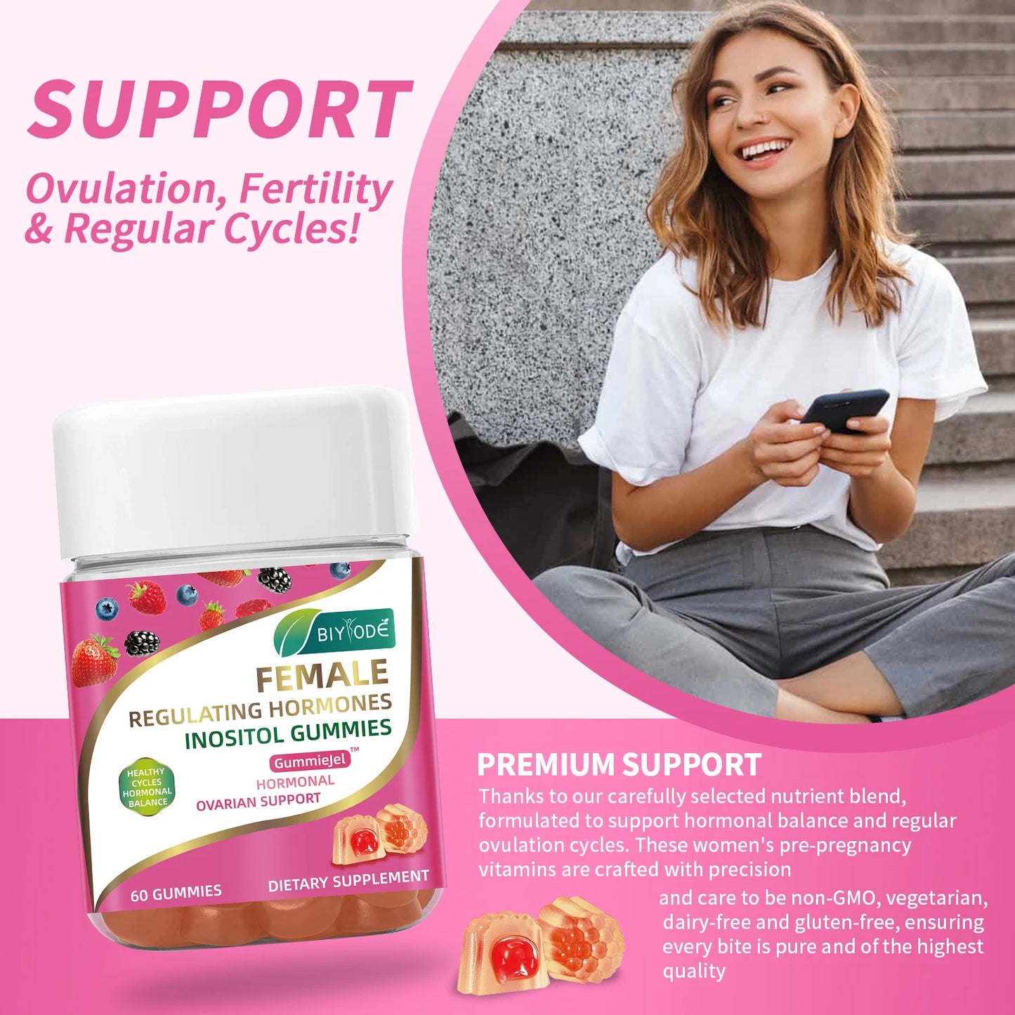 Custom Logo Label Supplement Manufacturer Wholesale Multivitamin Supplement Female Regulating Hormonal Balance Inositol Gummies