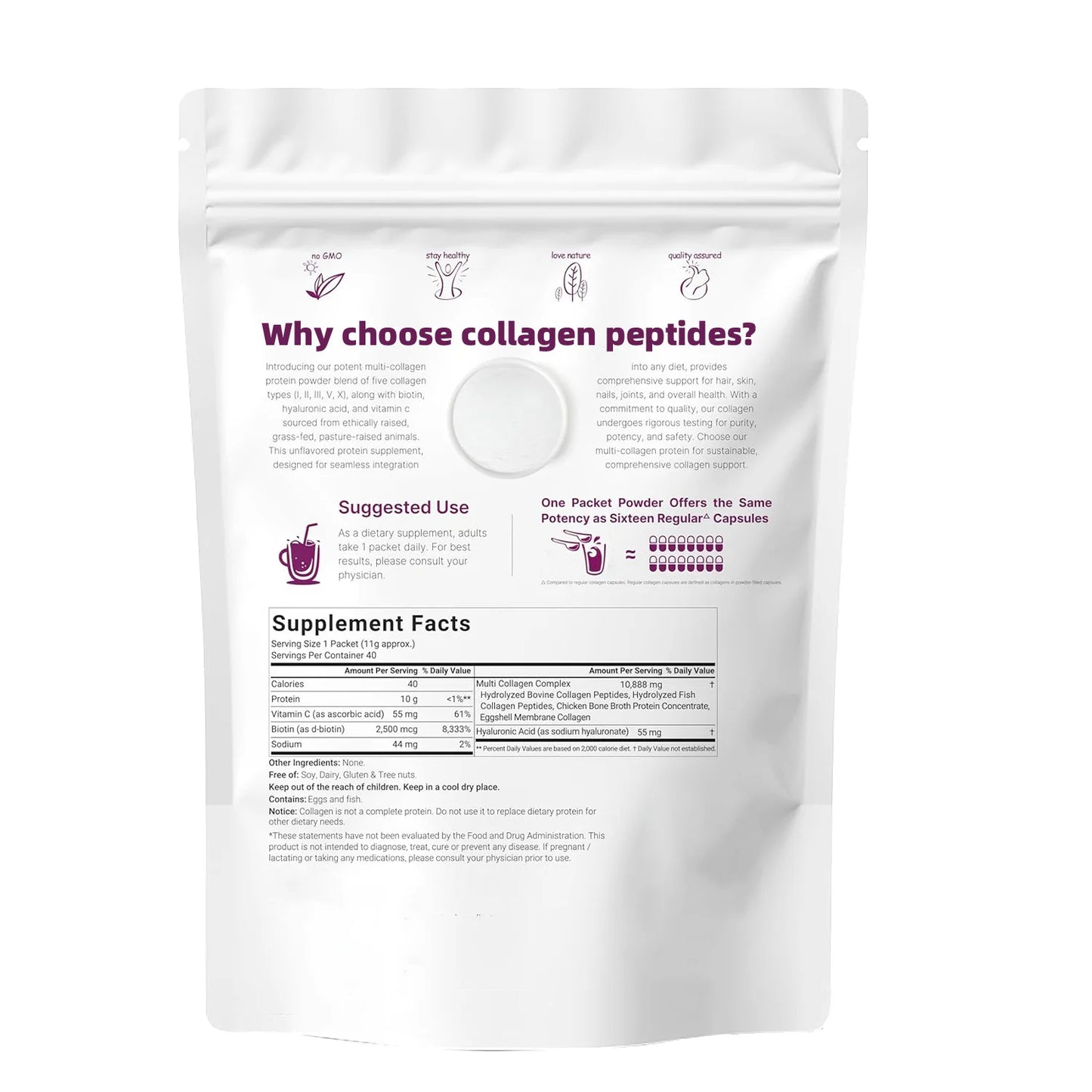 Multi Collagen Peptides Powder Type I II III V X Hydrolyzed Collagen with Vitamin C Biotin Hyaluronic Acid Dietary Supplement