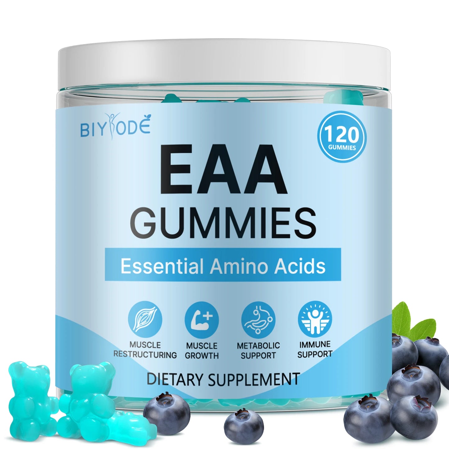 EAA Amino Acid Gummies 120 Count, 9 Essential Amino Acids 8g Per Serving, Sugar Free, Non-GMO, Gluten Free, Easy to Take Sports Nutrition Supplement for Daily Workout Support