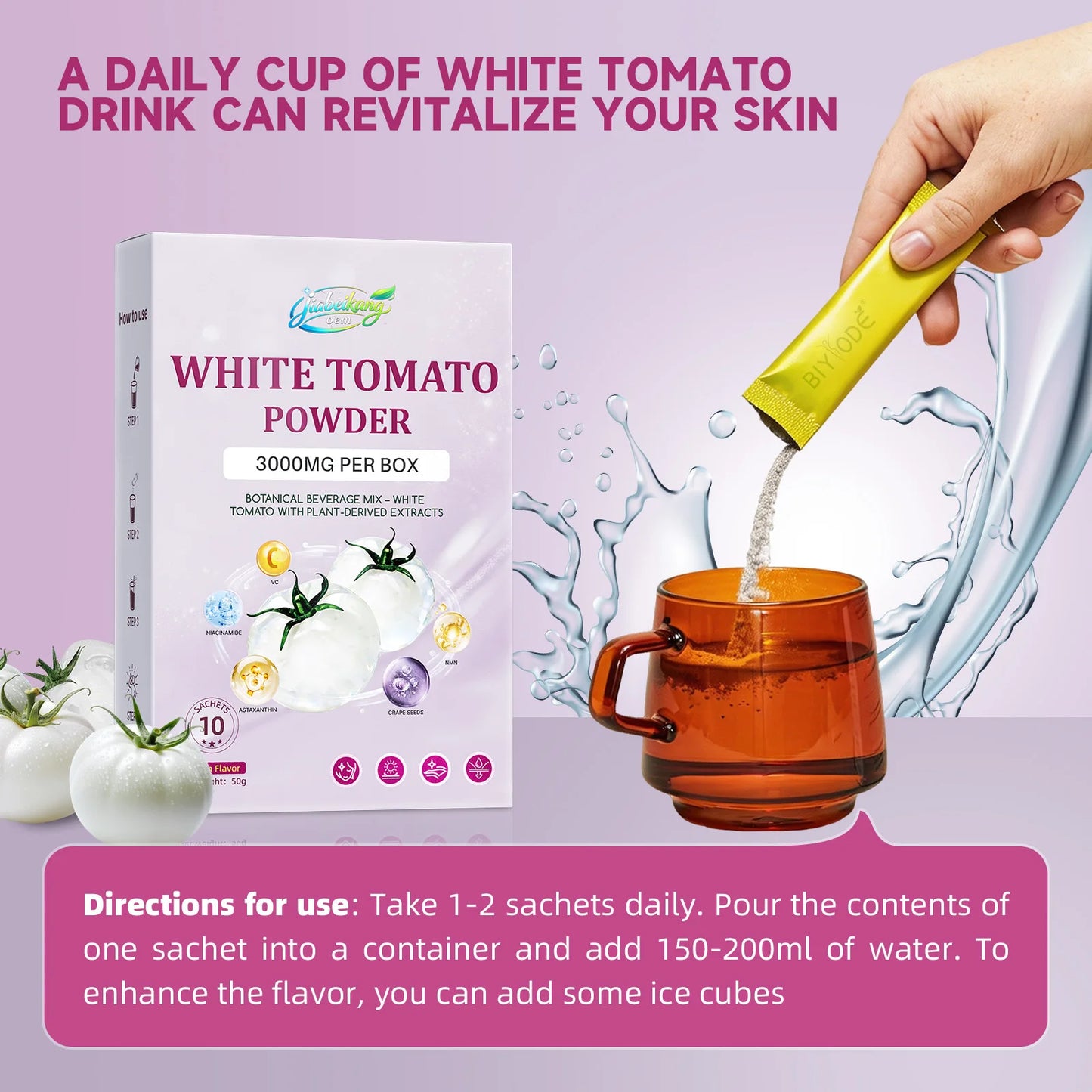 OEM ODM White Tomato Powder Sachet Antioxidant Skin Support Drink Mix with Vitamin C Niacinamide