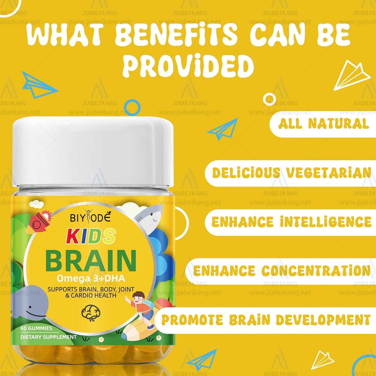 Hot sale wholesale multivitamin supplement kids alpha brain health nootropics supplement omega 3 DHA memory focus study gummies